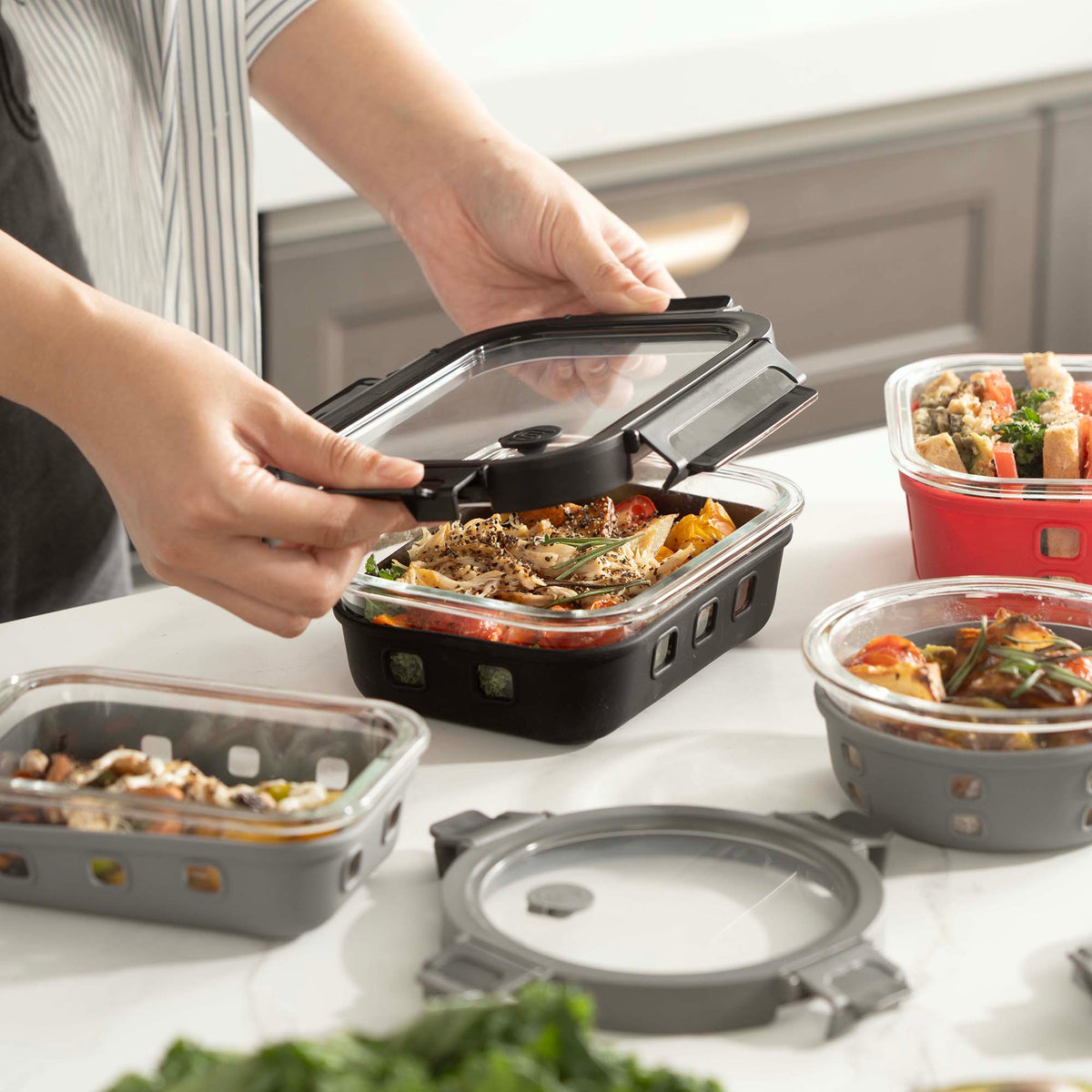 Rectangular Glass Food Container with Silicone Cover