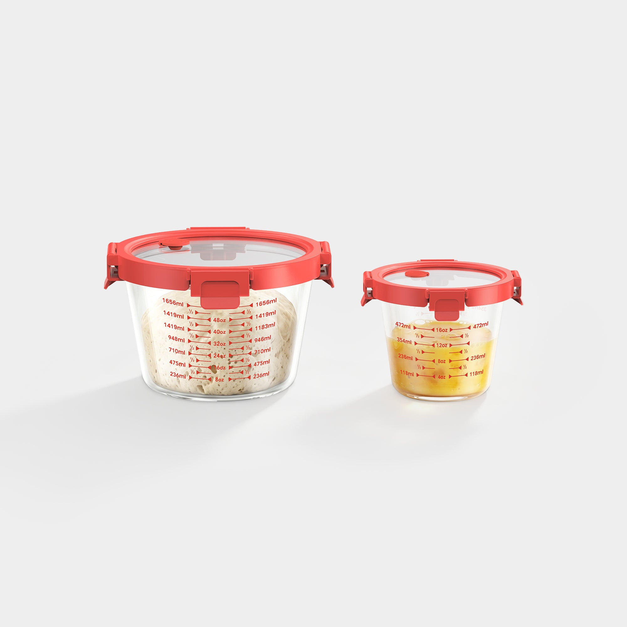 Borosilicate Glass Measuring Set with Airtight Snap‑On Lids, 2 Cups