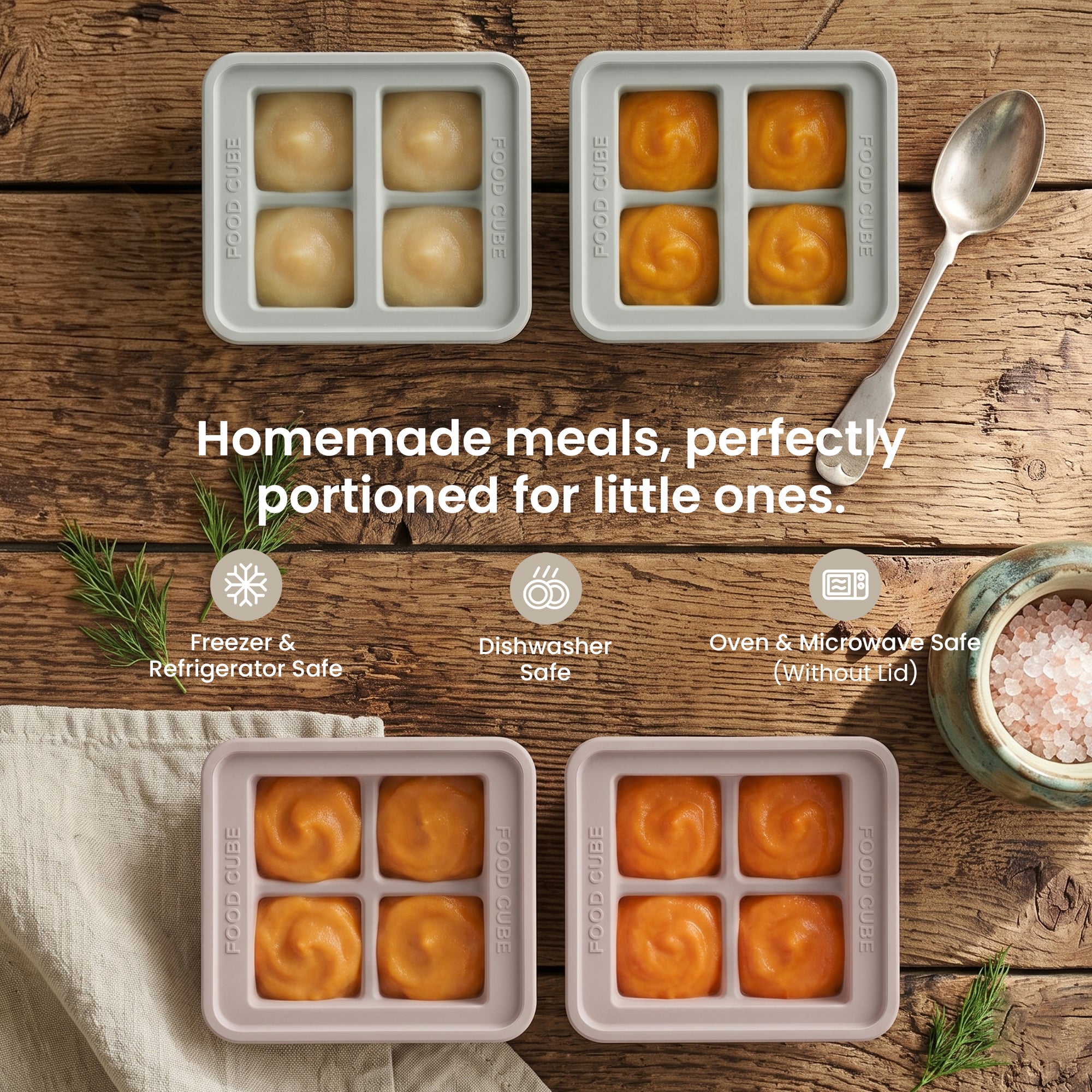 Silicone Food Cube Tray Set | 6-Piece Compact Freezer Set