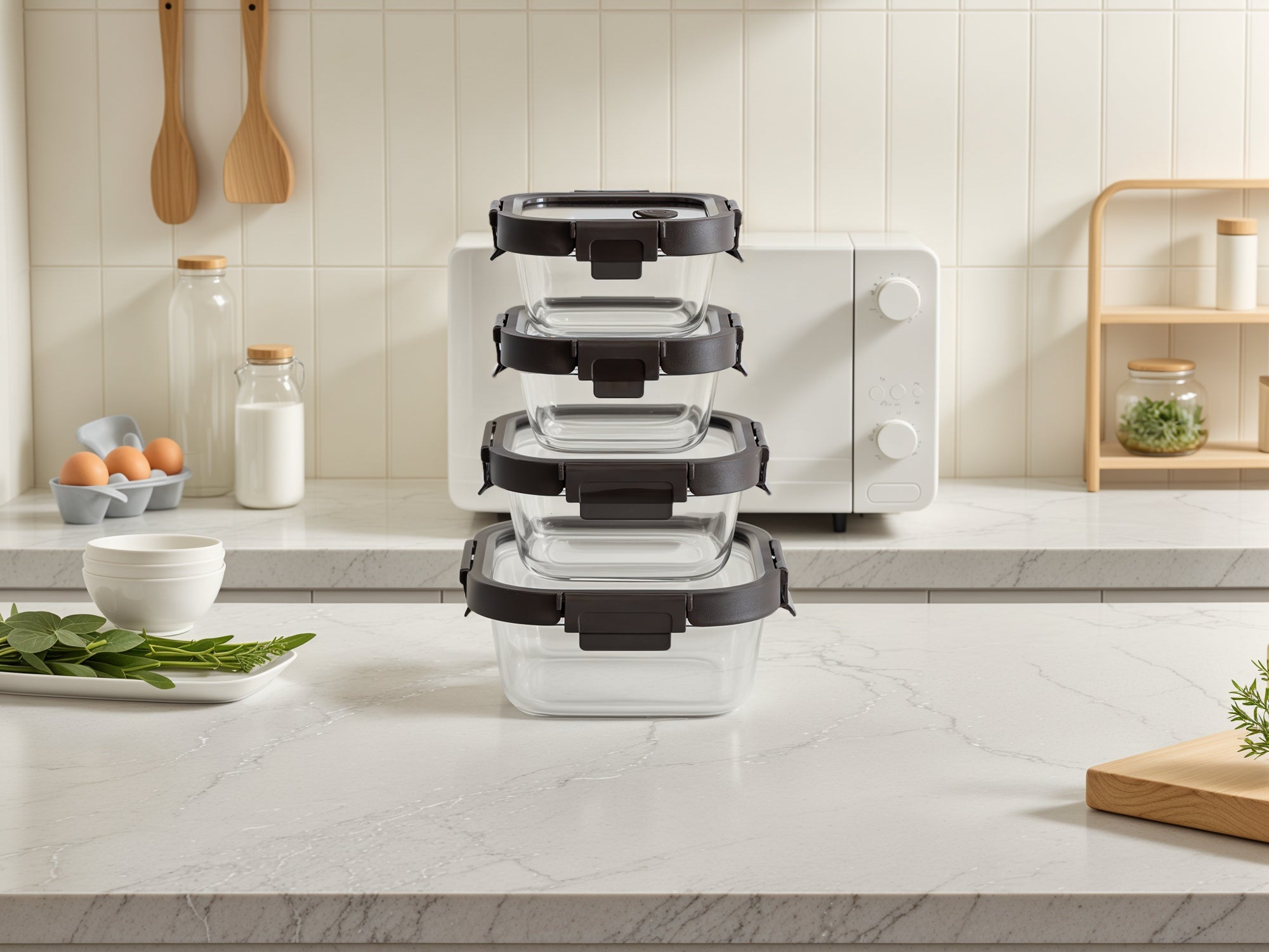 Square Glass Container Set (Espresso, 4-pc)