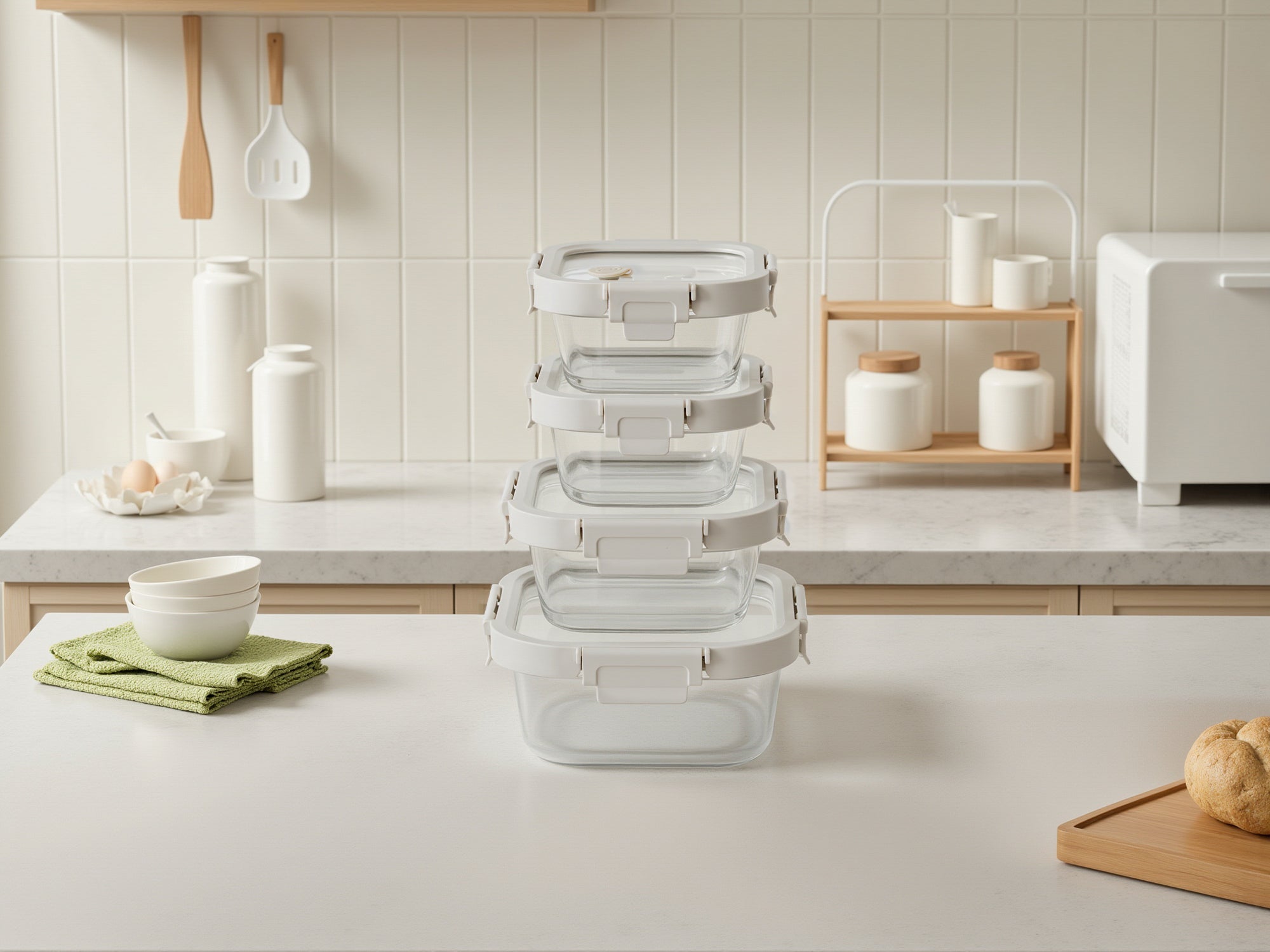 Square Glass Container Set (Vanilla, 4-pc)