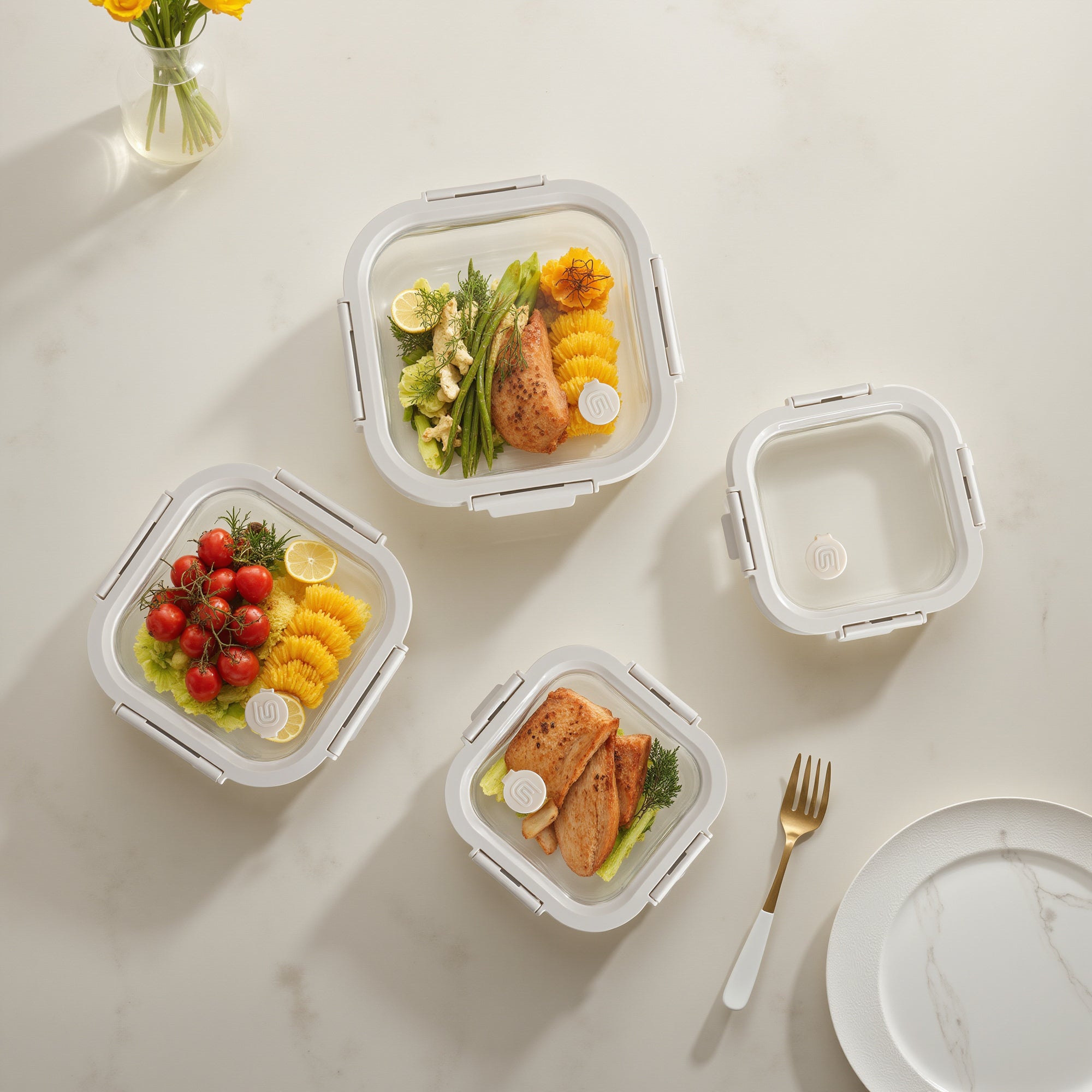 Square Glass Container Set (Vanilla, 4-pc)
