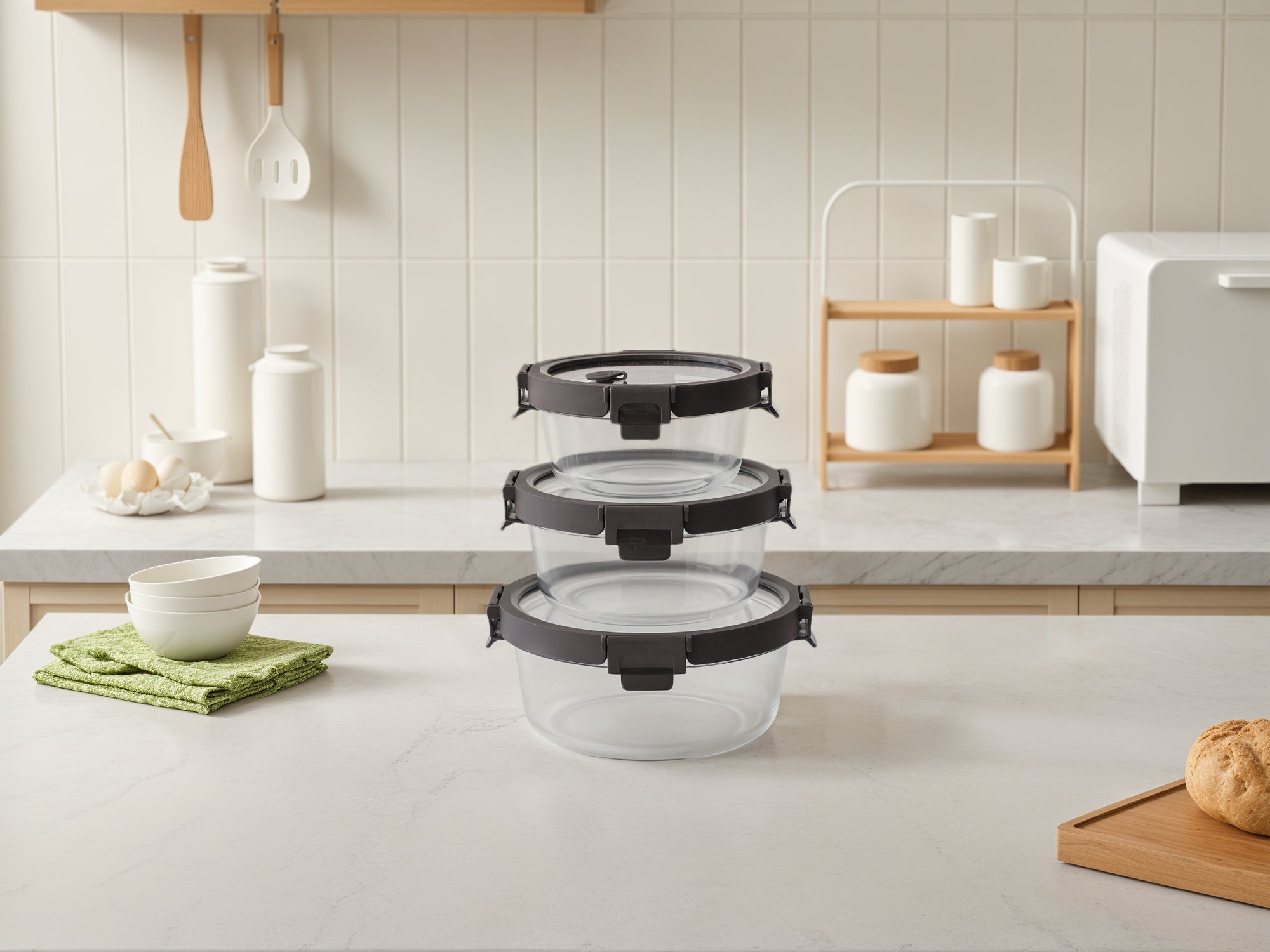 Round Glass Container Set (Espresso, 3-pc)