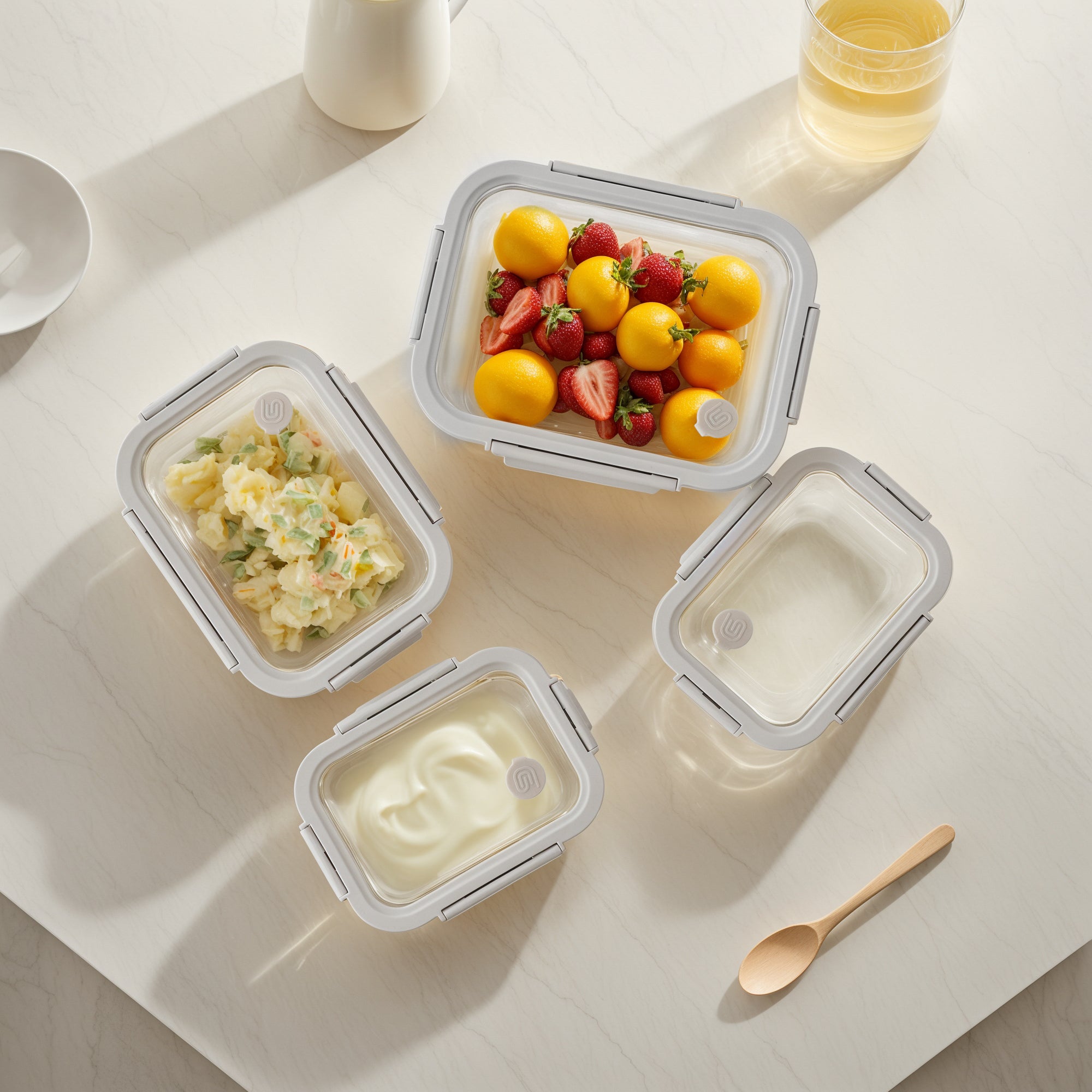 Rectangular Glass Container Set (Vanilla, 4-pc)