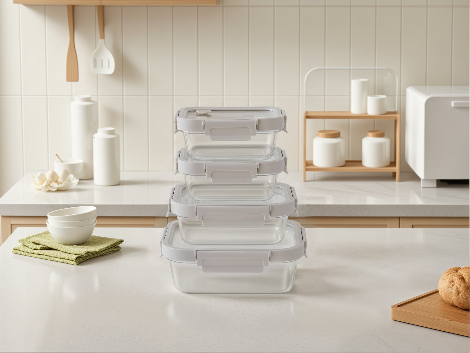 Rectangular Glass Container Set (Vanilla, 4-pc)