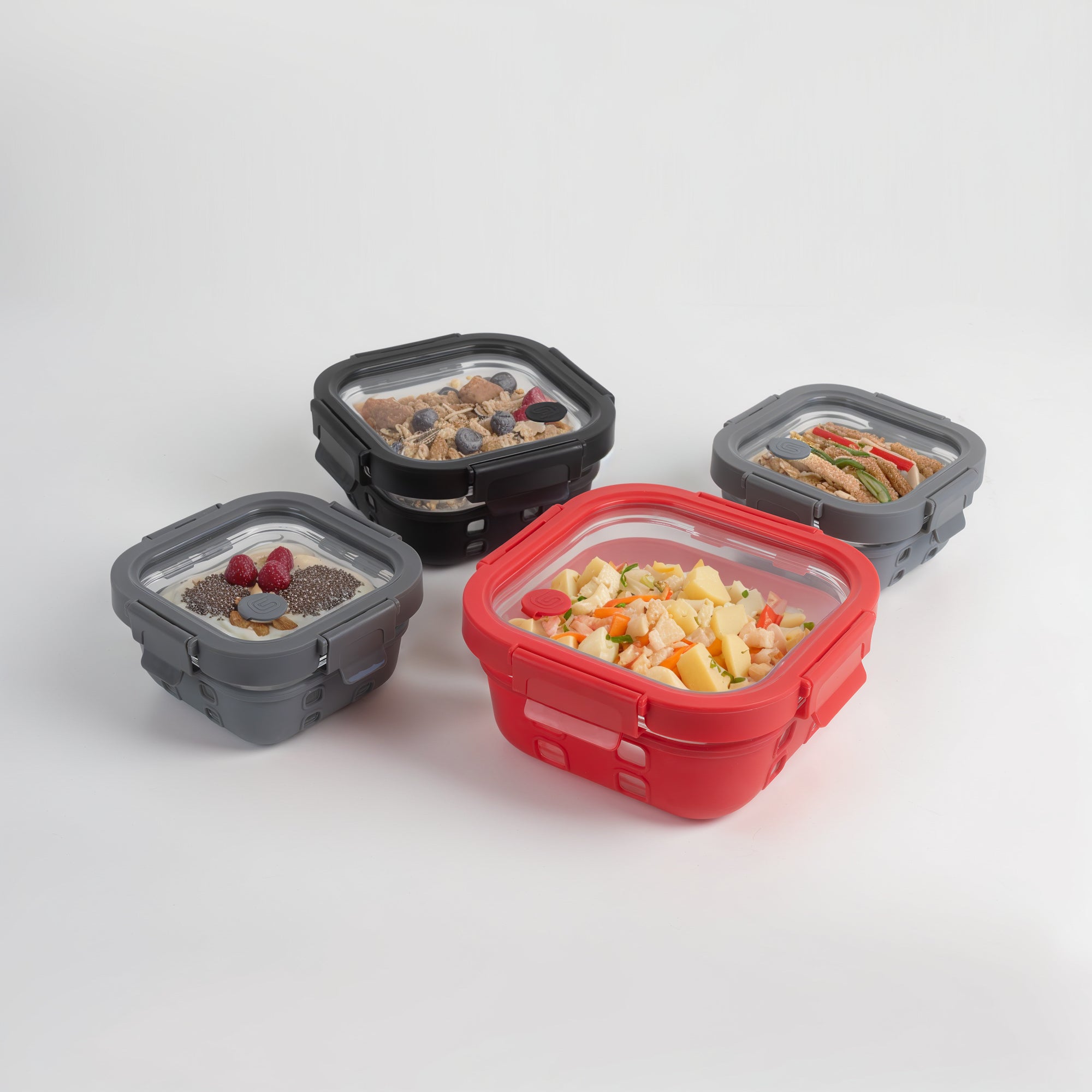 Square Glass Containers + Lids Set