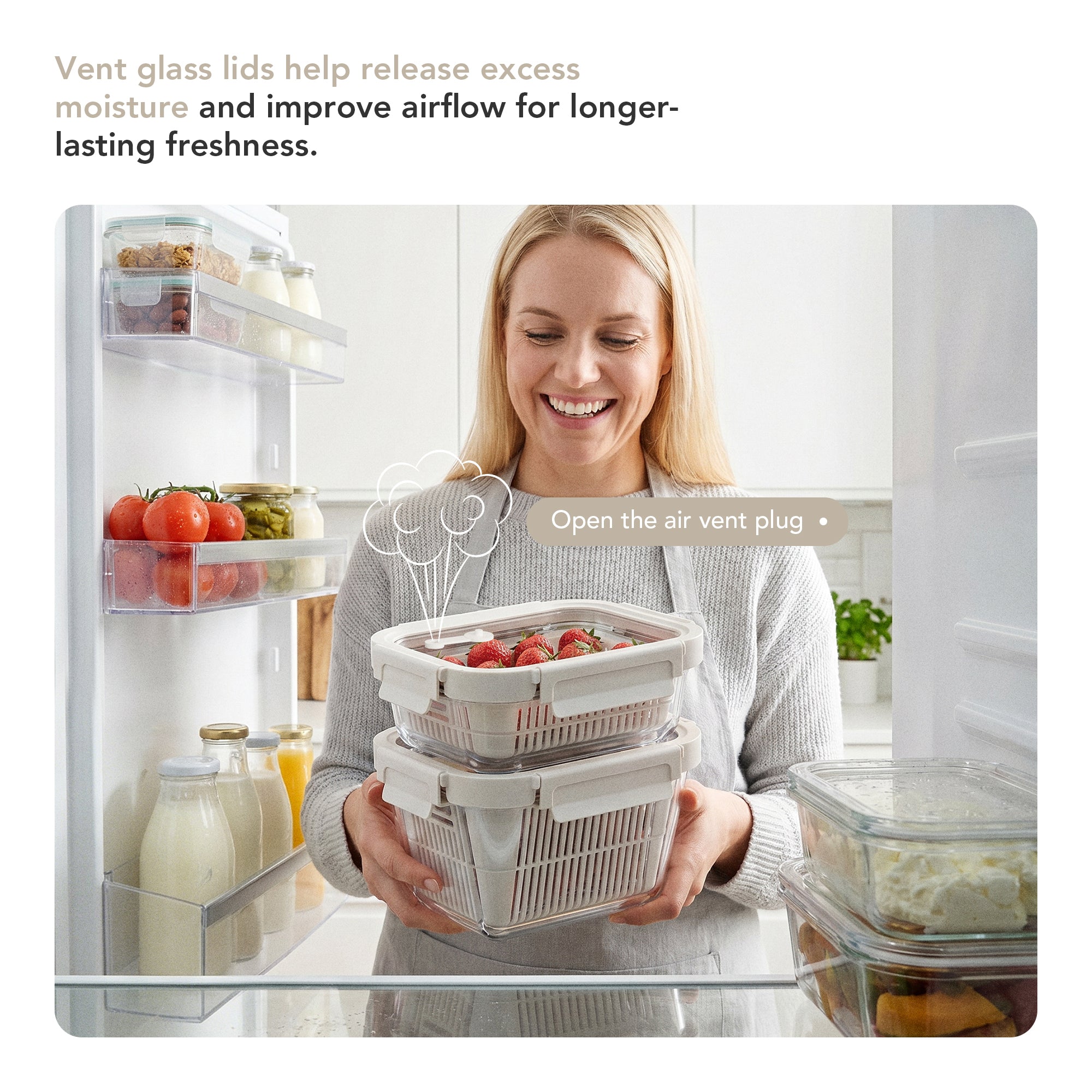 Produce Colander Container Set with Glass Lids