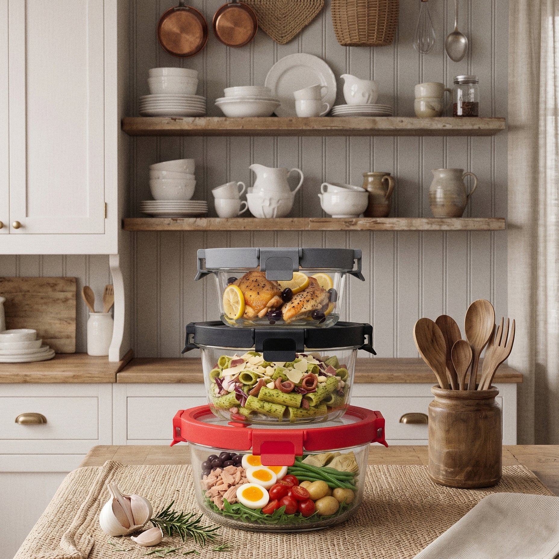 Round Glass Containers + Lids Set
