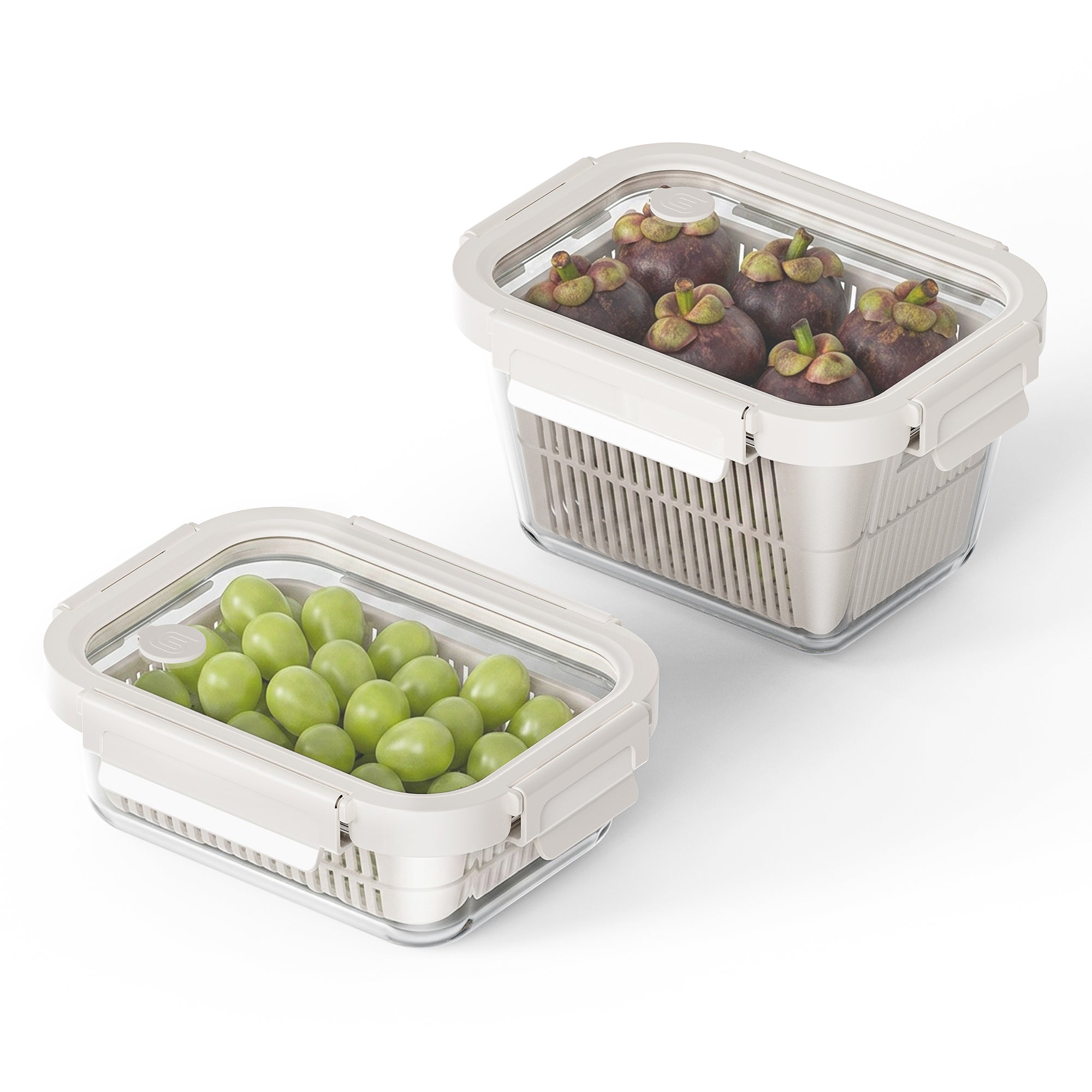 Produce Colander Container Set with Glass Lids