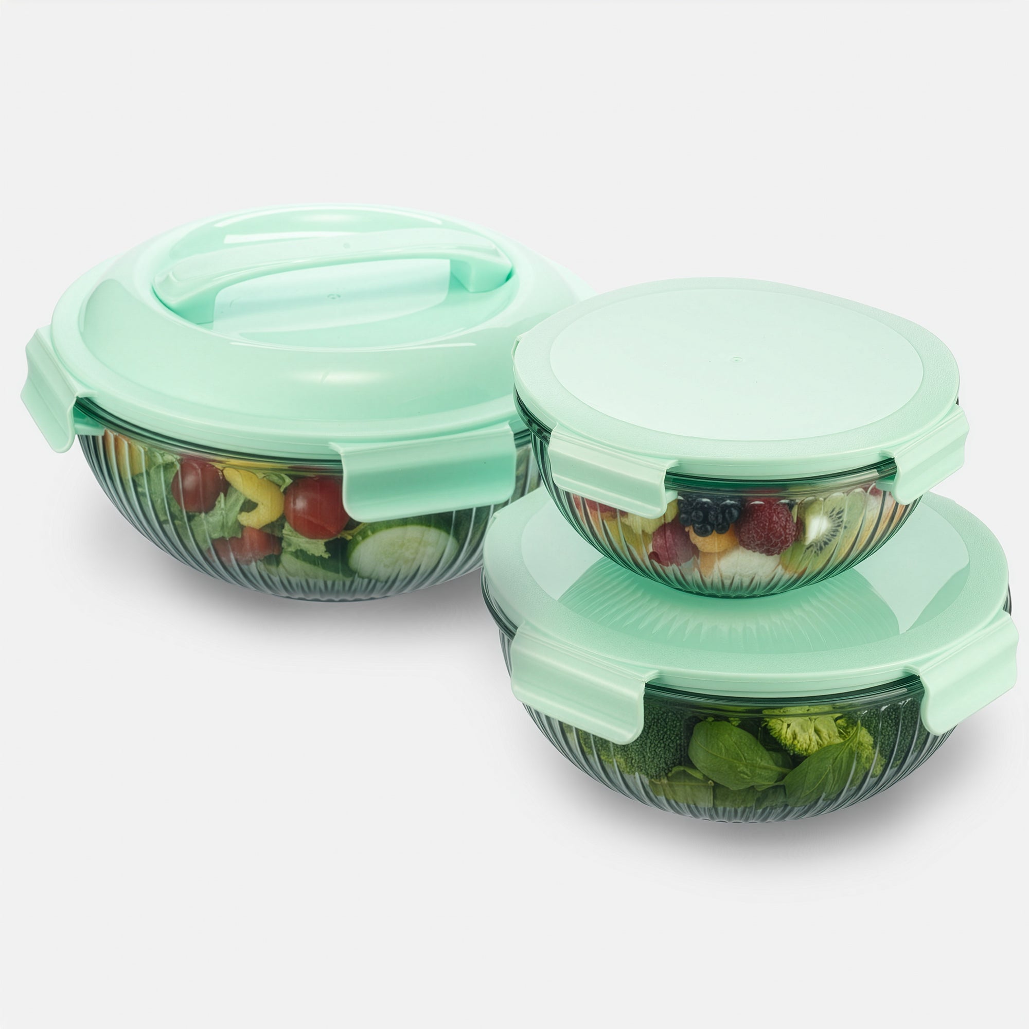 Borosilicate Glass Mixing Bowl Set- Diamond Blue (W/ Handle)