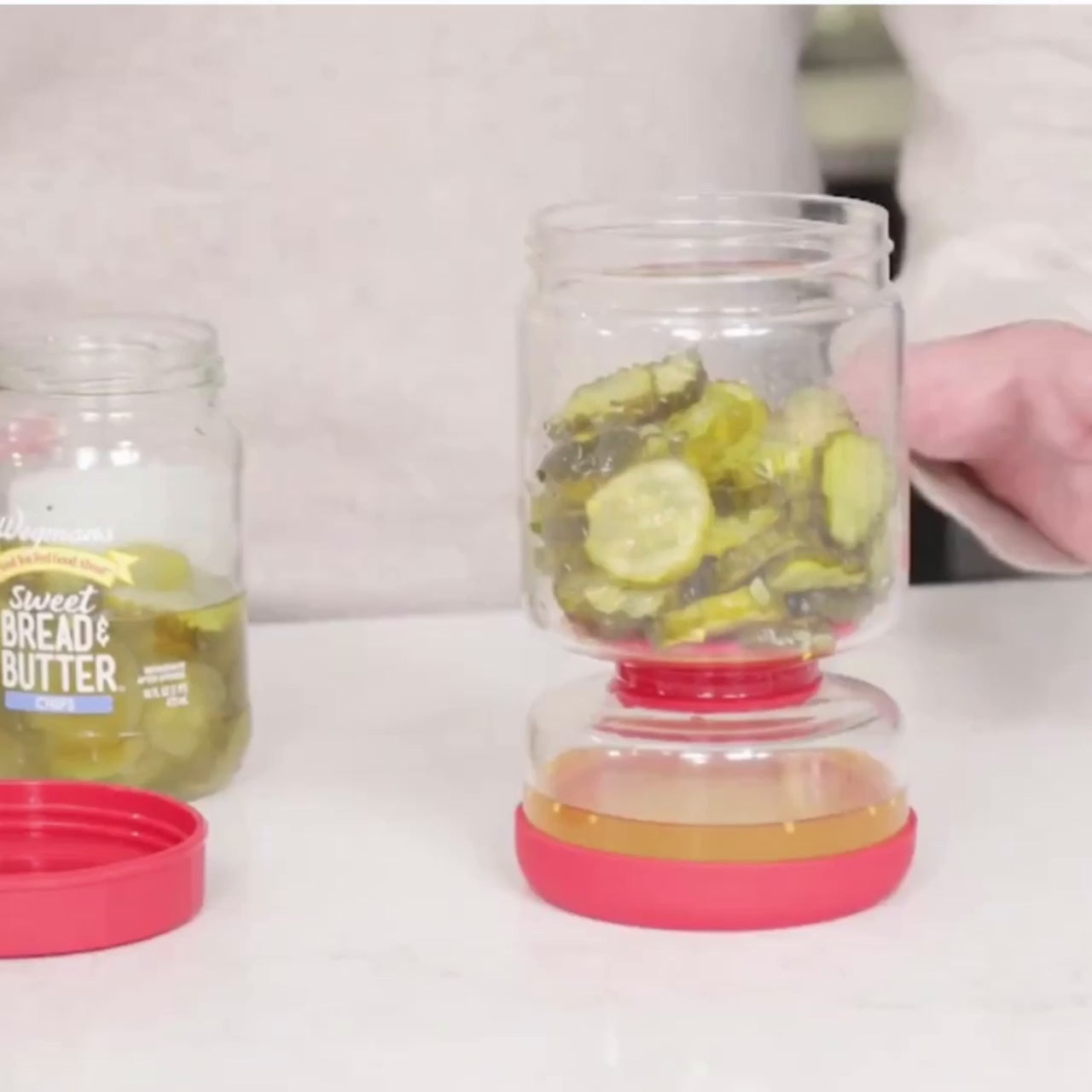 Genicook Dual-Part Glass Pickle Jar: The Flip-Over, Mess-Free Serving, Hand Blown Glass, Food Preserver