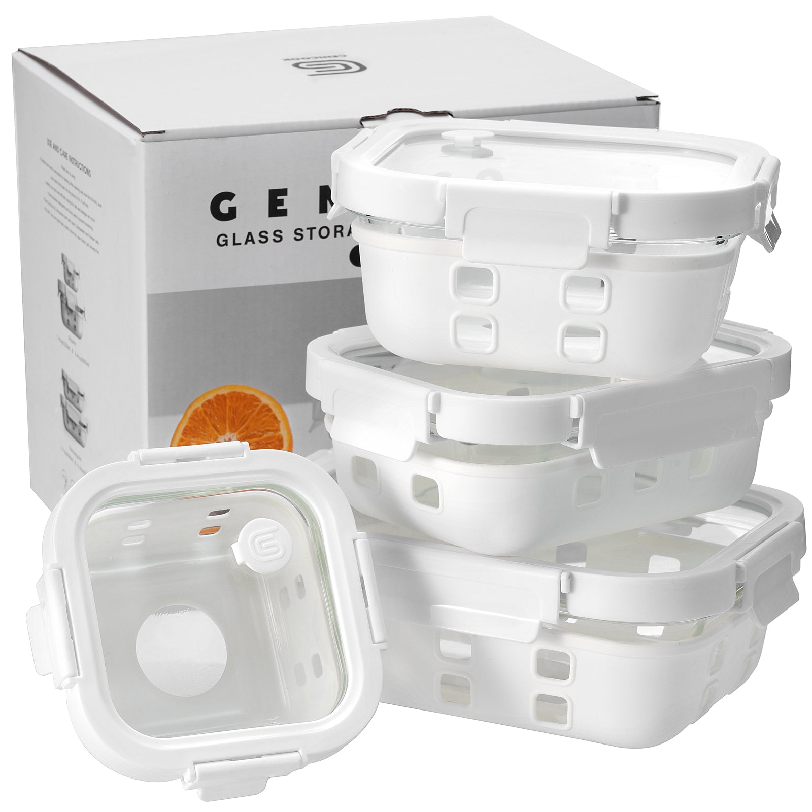 4 PC White Container Set With Silicone Wrap - GenicookGenicook