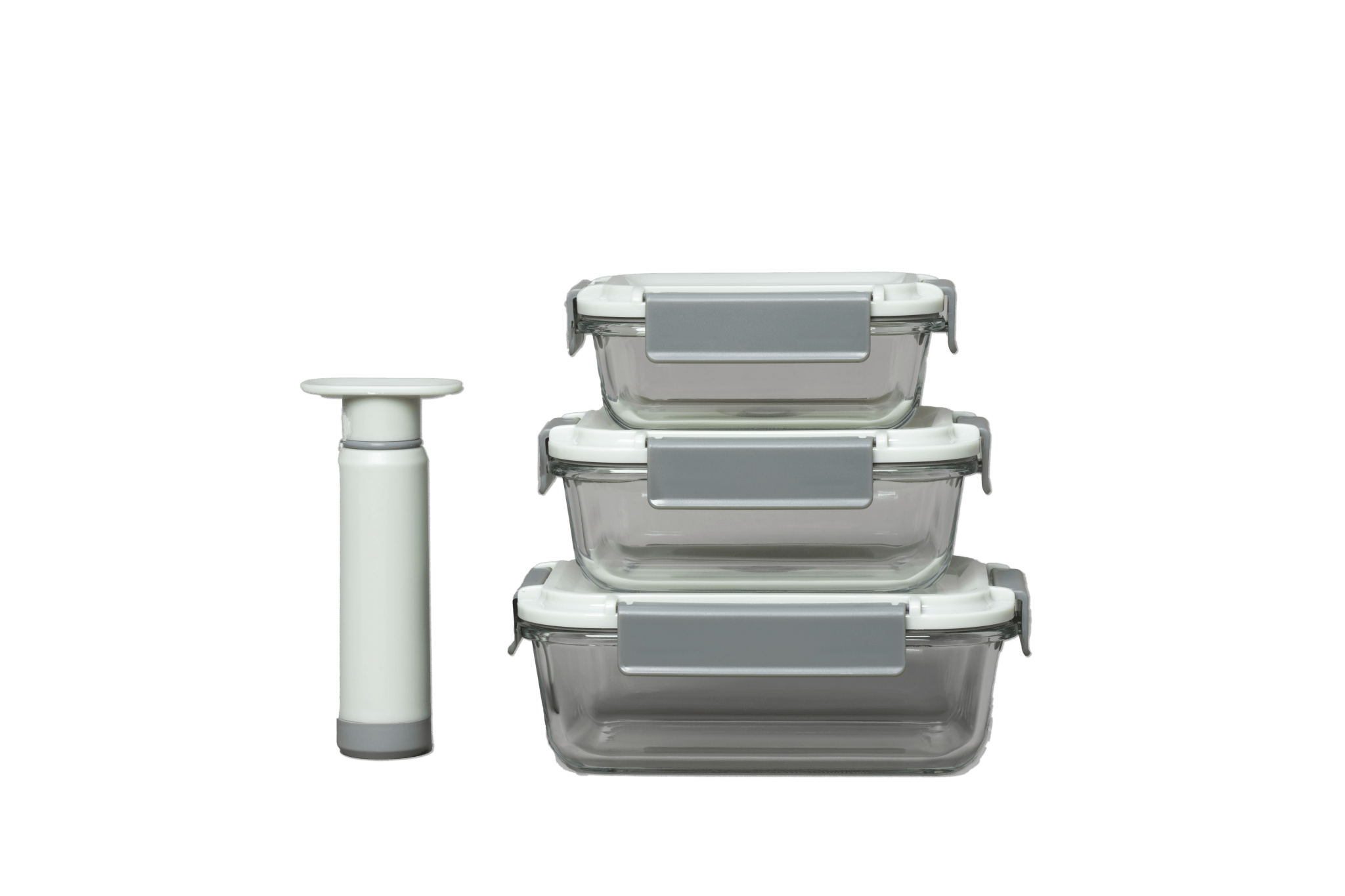 Genicook GENI-FRESH Vacuum Sealable Glass Container and Manual Pump, Set of 3, Grey, Kitchen Accessories