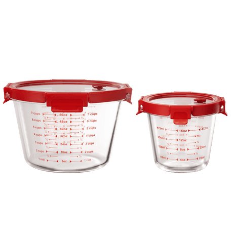 Genicook 2-Piece Borosilicate Glass Measuring Cup Set with Secure Snap Lids - GenicookGenicook