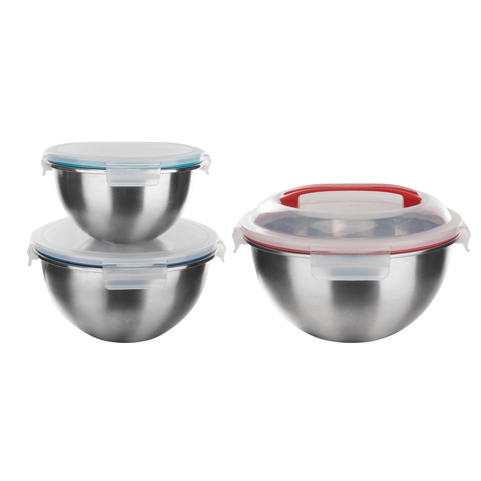 Genicook 3-Piece Stainless Steel Nesting Mixing Bowl Set with Snap-On Lids & Carry Handle - GenicookGenicook