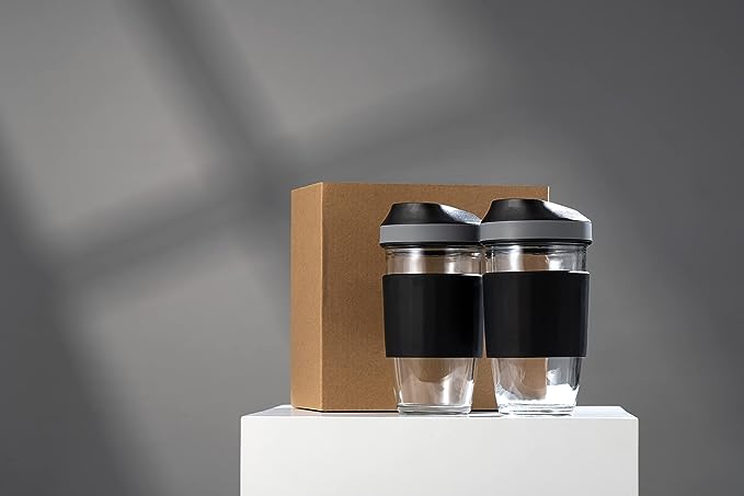 Genicook Borosilicate 16.2 oz Coffee Cup with Silicone Wrap set of 2, Tea cup, On The Go Coffee Tumbler - GenicookGenicook