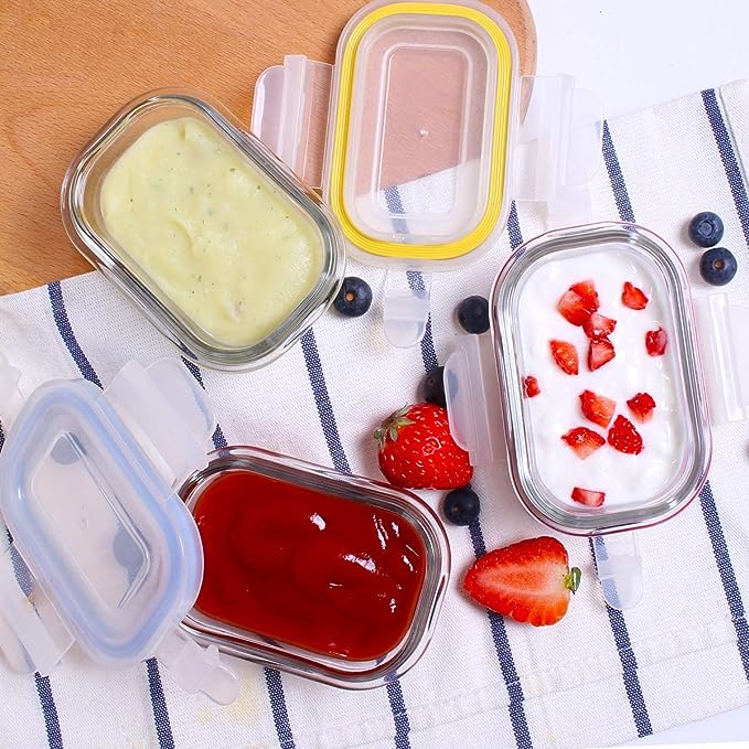 Genicook Borosilicate Glass Small Baby-Size Meal and Food Storage Containers, Rectangular Shape - 12 pc Set (6 Containers - 6 Matching Lids) - GenicookGenicook