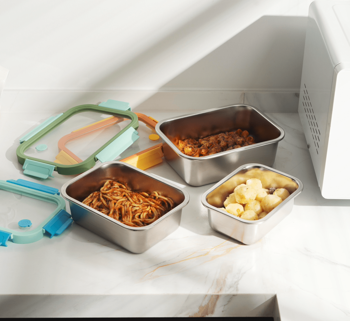 Genicook Mix & Match Stainless Steel Microwave Safe Container Set with Glass Lids - GenicookGenicook