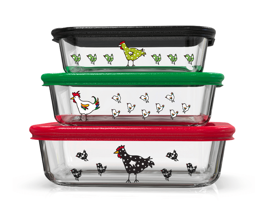 Genicook 3 PC Rectangular Container Borosilicate Glass Nesting Container Set with Snap-On Lids - Multicolor