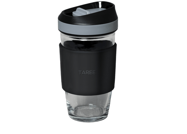 TAREE™ No drip-sip, Borosilicate Glass Coffee Mug w/ Silicone Sleeve (16.2 oz) - GenicookGenicook