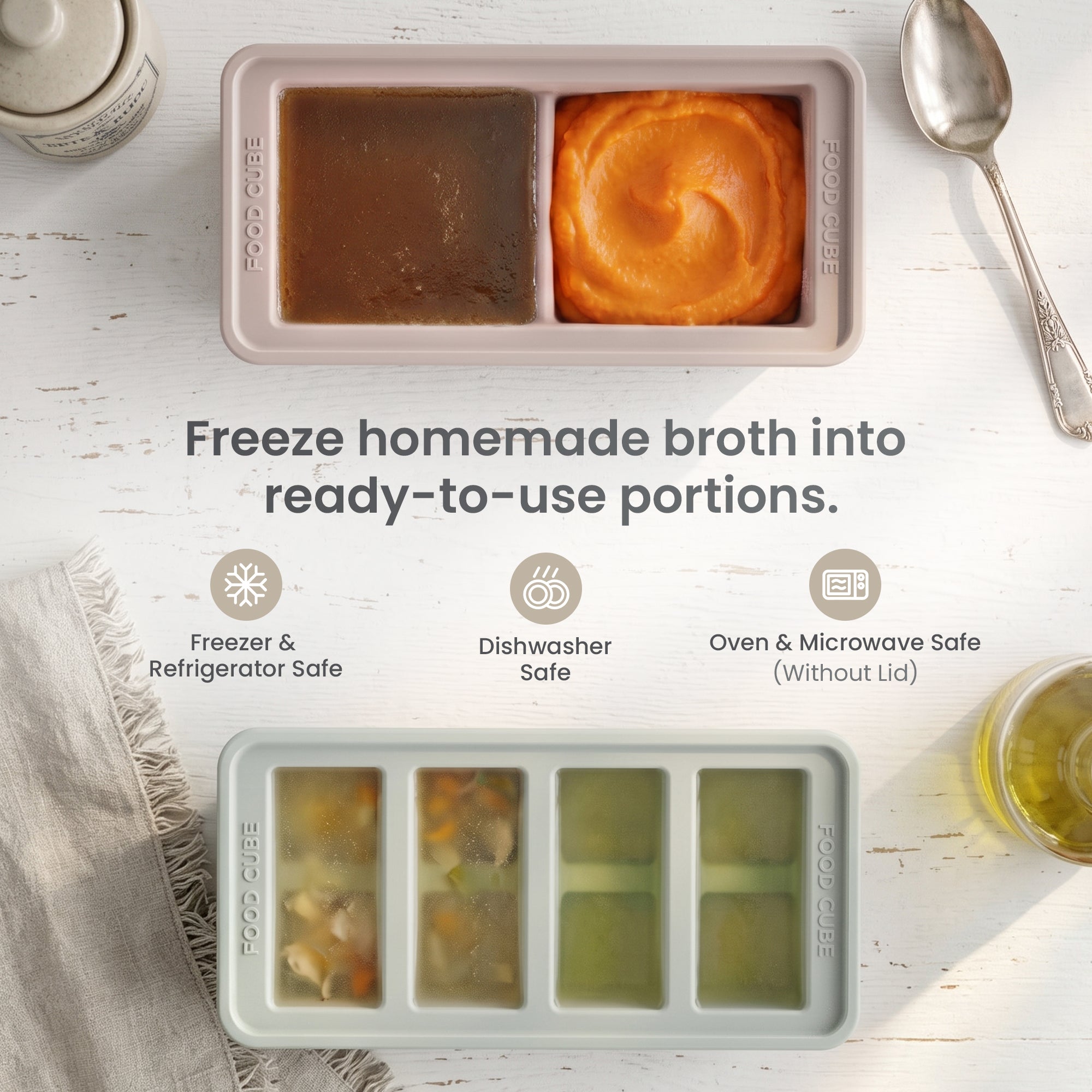 Silicone Food Cube Tray Set | 2-Piece Everyday Portion Set