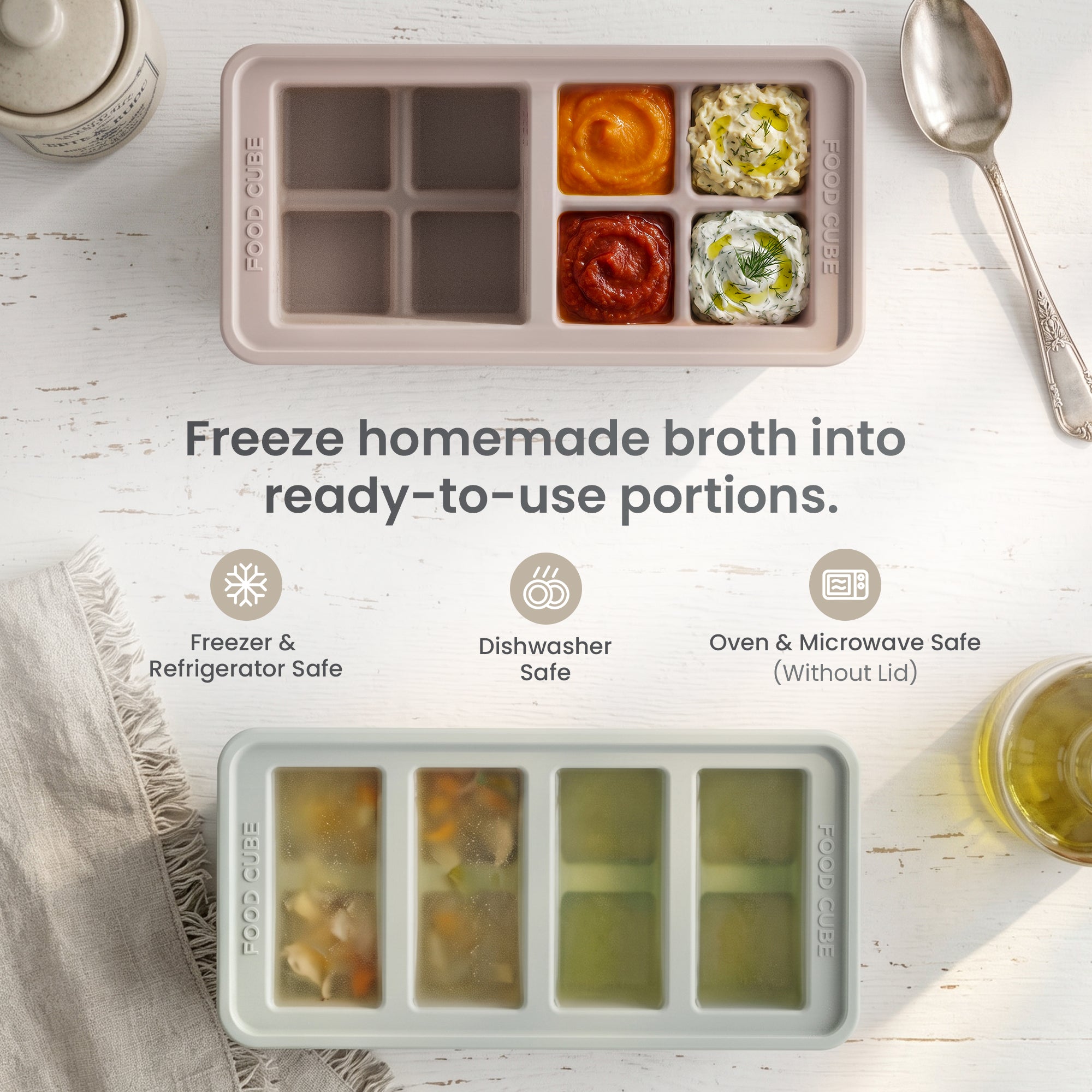 Silicone Food Cube Tray Set | 2-Piece Everyday Portion Set