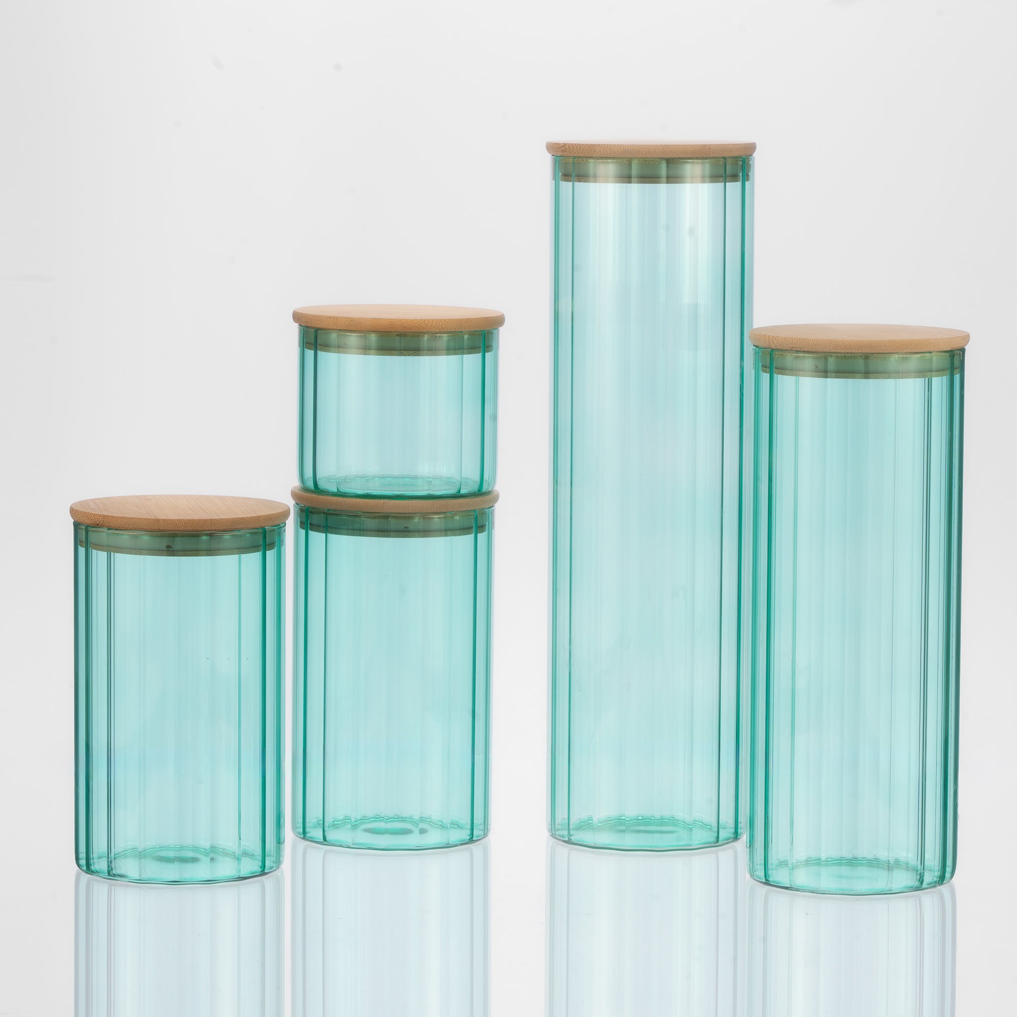 Glass Canister Set & Bamboo Lid - Emerald Green
