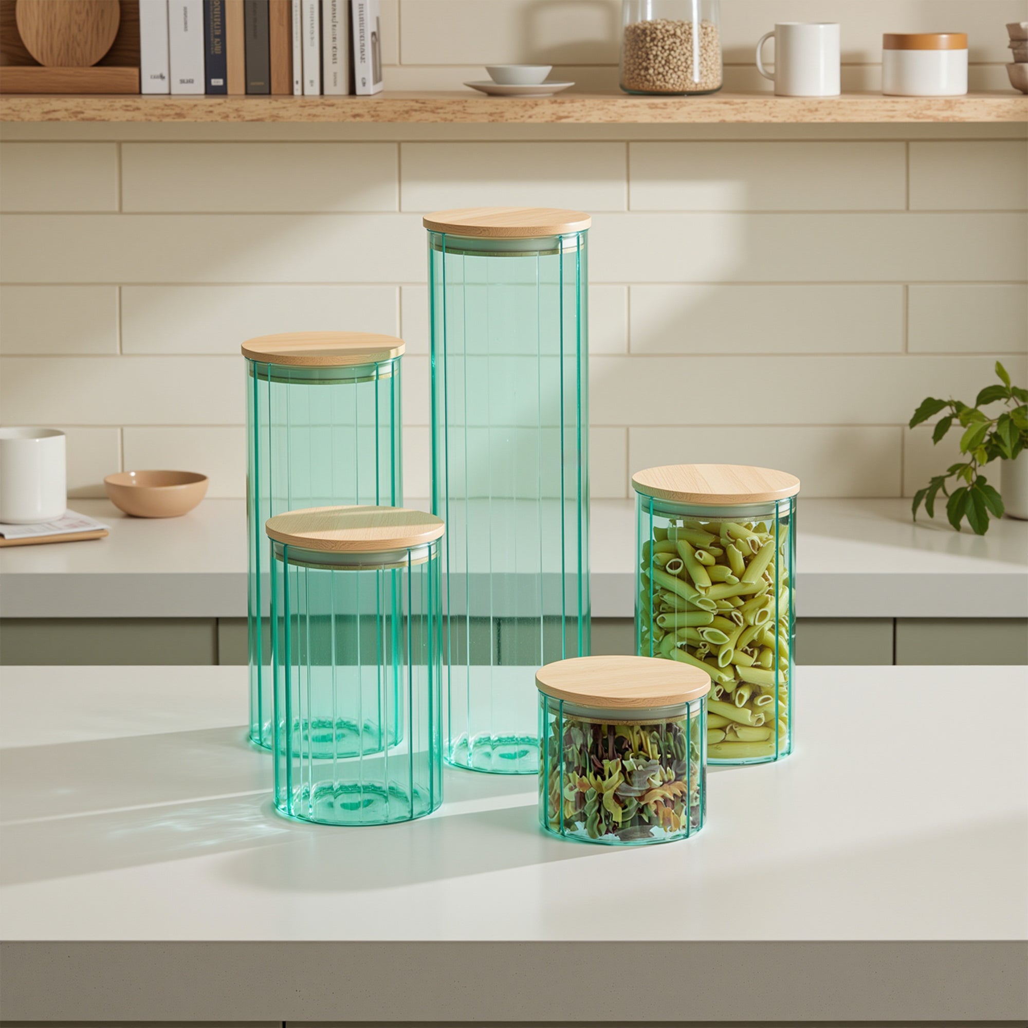 Glass Canister Set & Bamboo Lid - Emerald Green