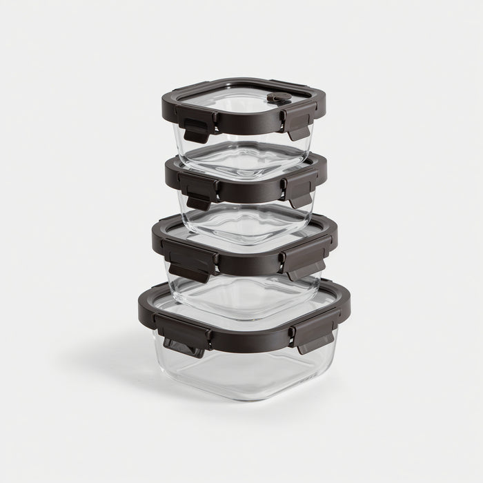 Square Glass Food Storage Containers with Lids, Heat-Resistant & Stackable