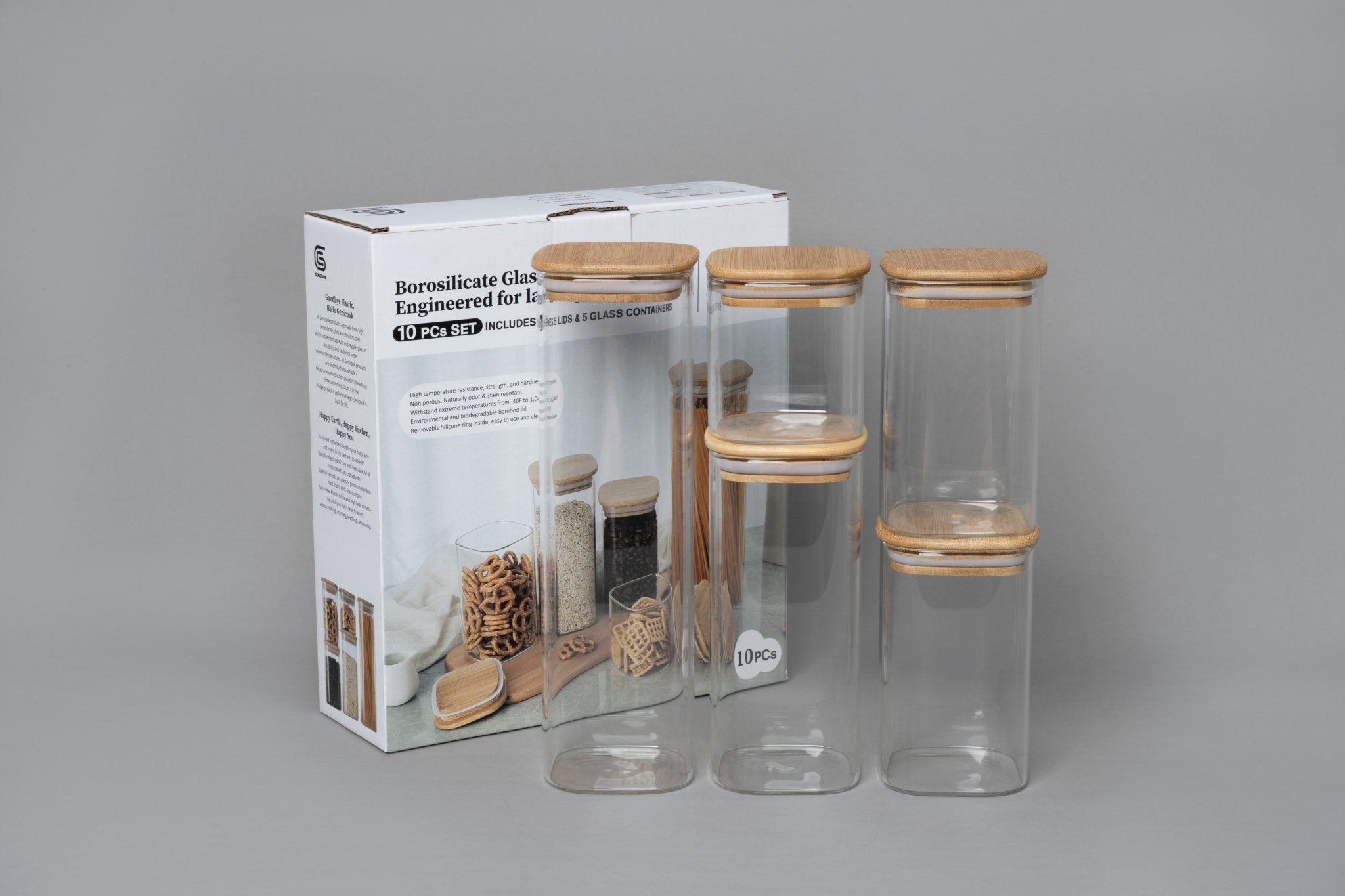 14oz/400ml Clear Glass Food Storage Containers Set Airtight Food Jars with  Bamboo Wooden Lids Kitchen Canisters For Sugar, Candy, Cookie, Rice and