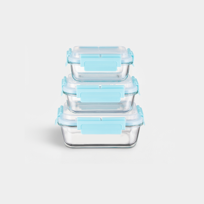 High‑Top Lid Rectangular Borosilicate Glass Food Storage Set, 3‑Piece