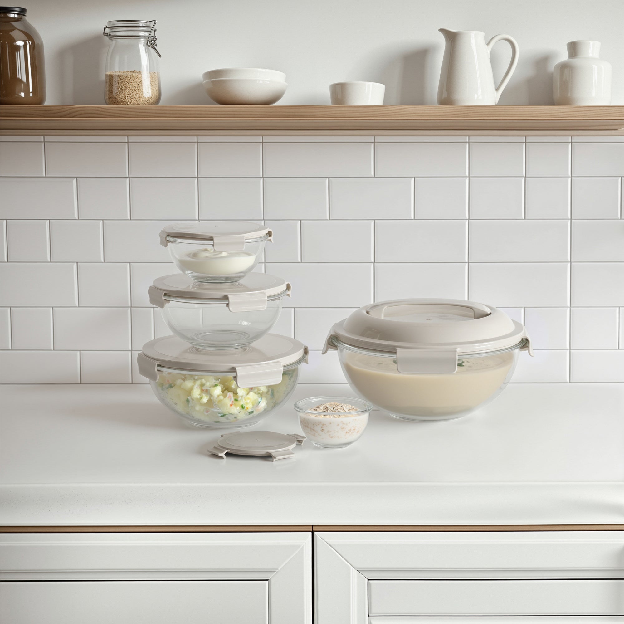 Mix & Store Glass Bowl Set with Handles, Heat-Resistant Bowls & Lids