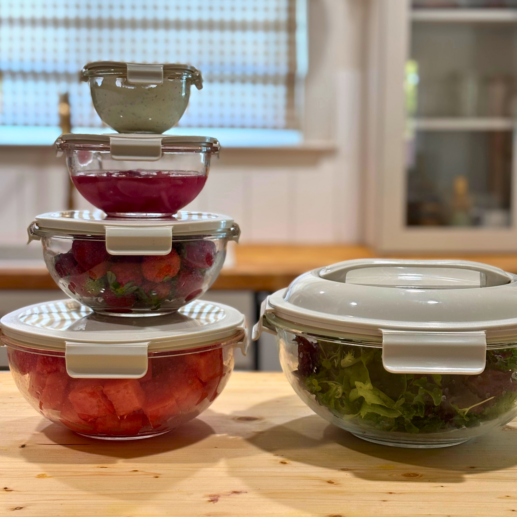 10-PC Mix, Store & Serve Glass Bowl Set with handles