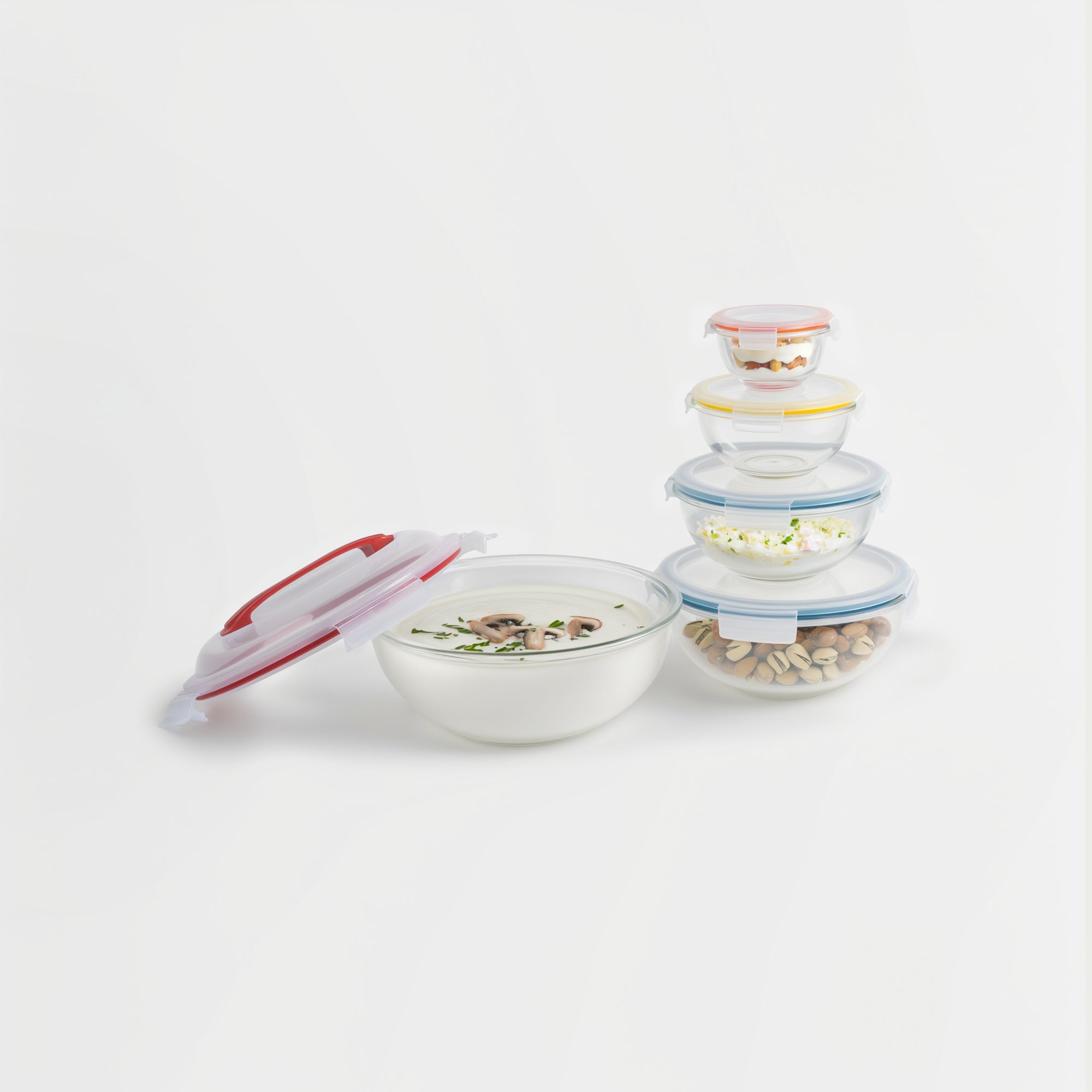 Mix & Store Glass Bowl Set with Handles, Heat-Resistant Bowls & Lids