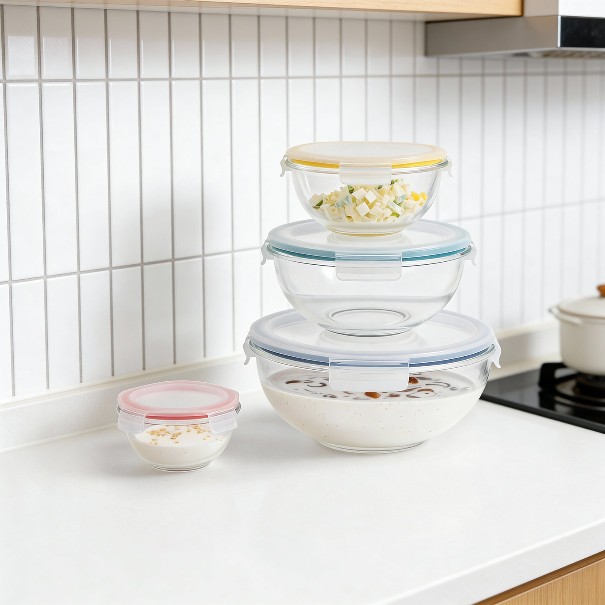 Borosilicate Glass Mixing & Storage Bowl Set with Leak‑Proof Lids