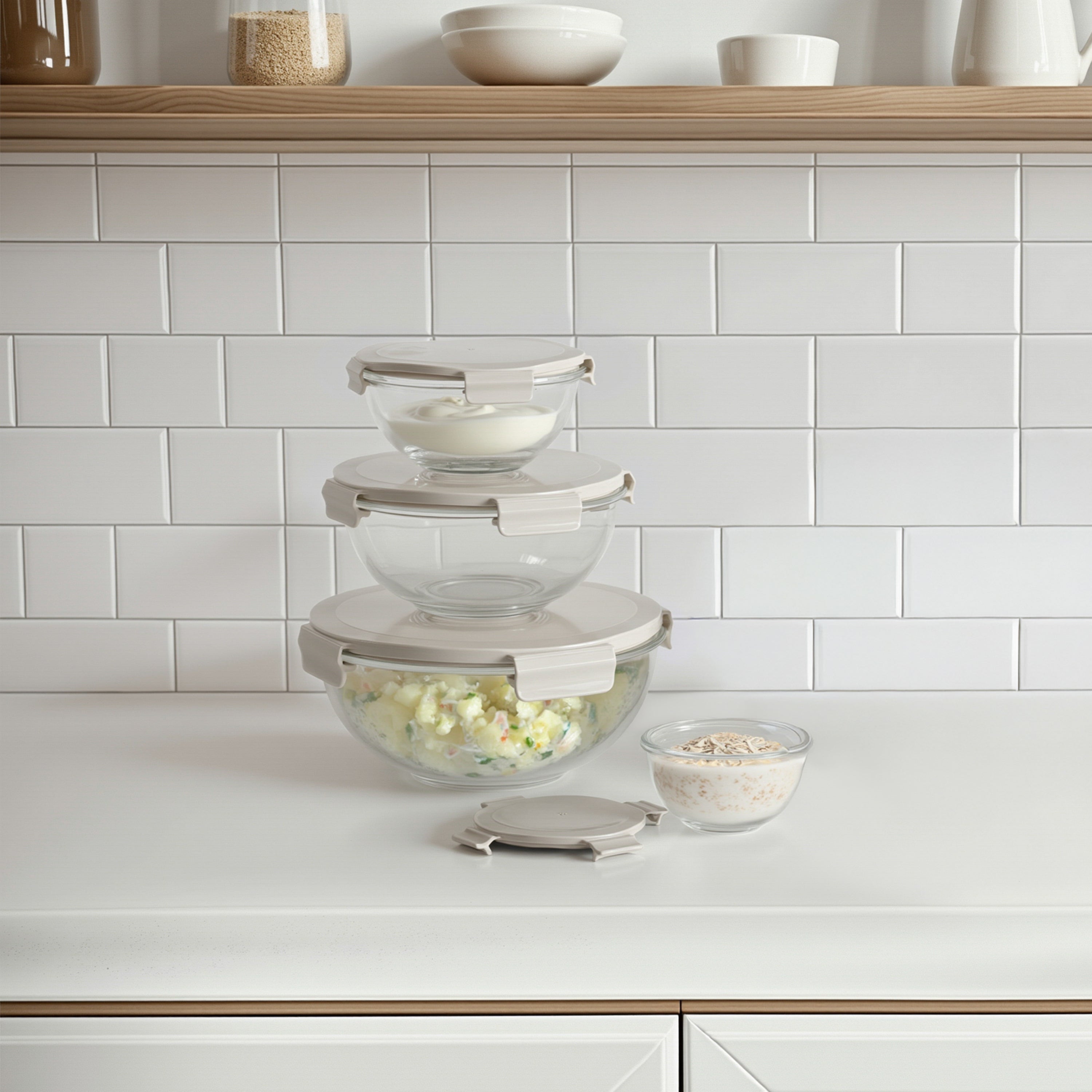 Borosilicate Glass Mixing & Storage Bowl Set with Leak‑Proof Lids