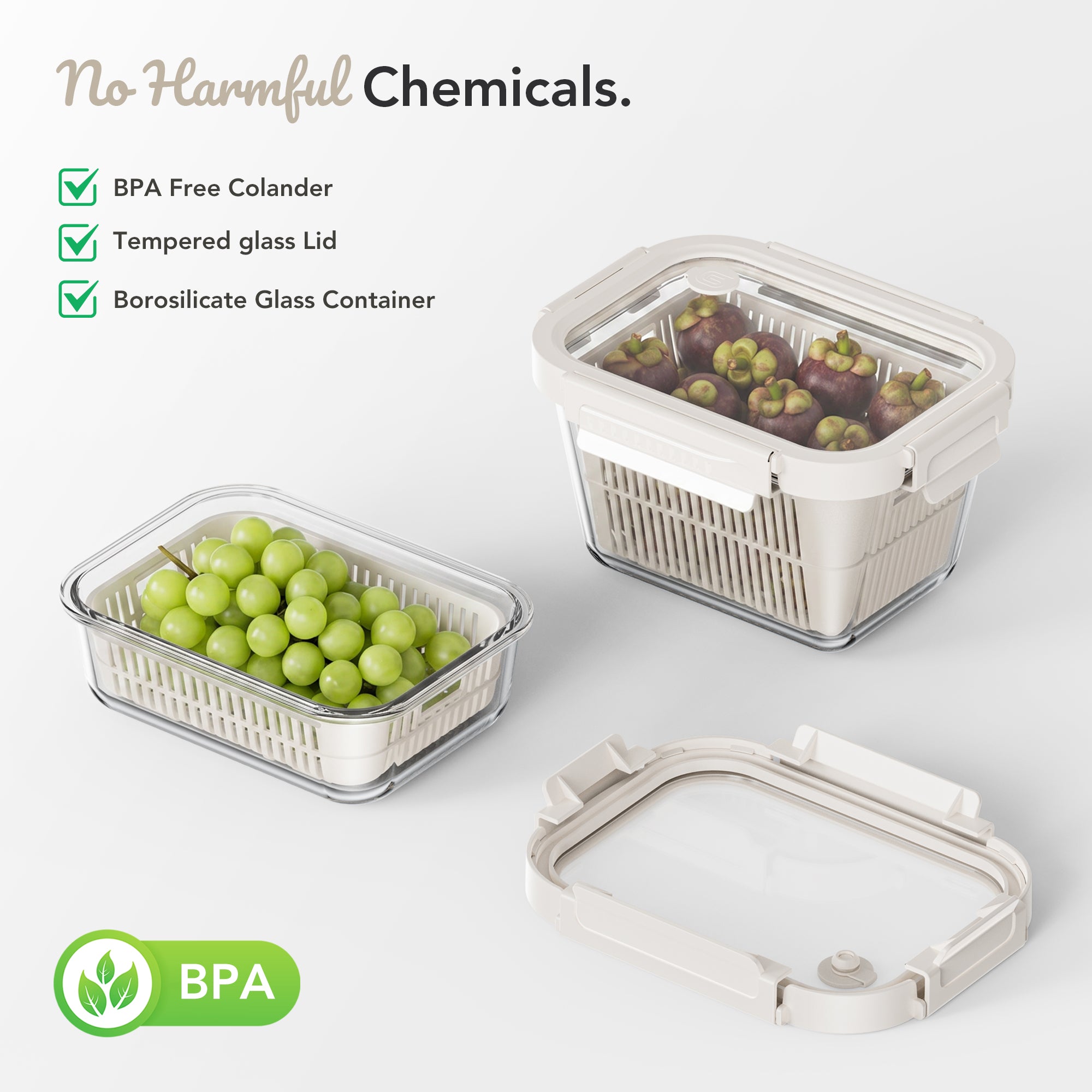 Produce Colander Container Set with Glass Lids