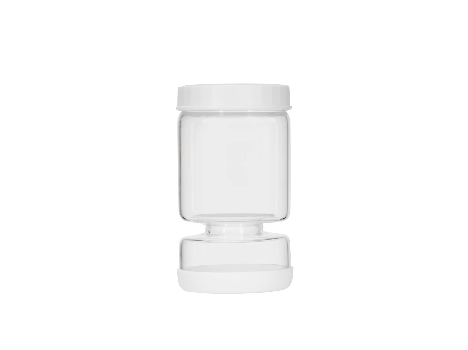 Genicook Dual-Part Glass Pickle Jar: The Flip-Over, Mess-Free Serving, Hand Blown Glass, Food Preserver (White Color)