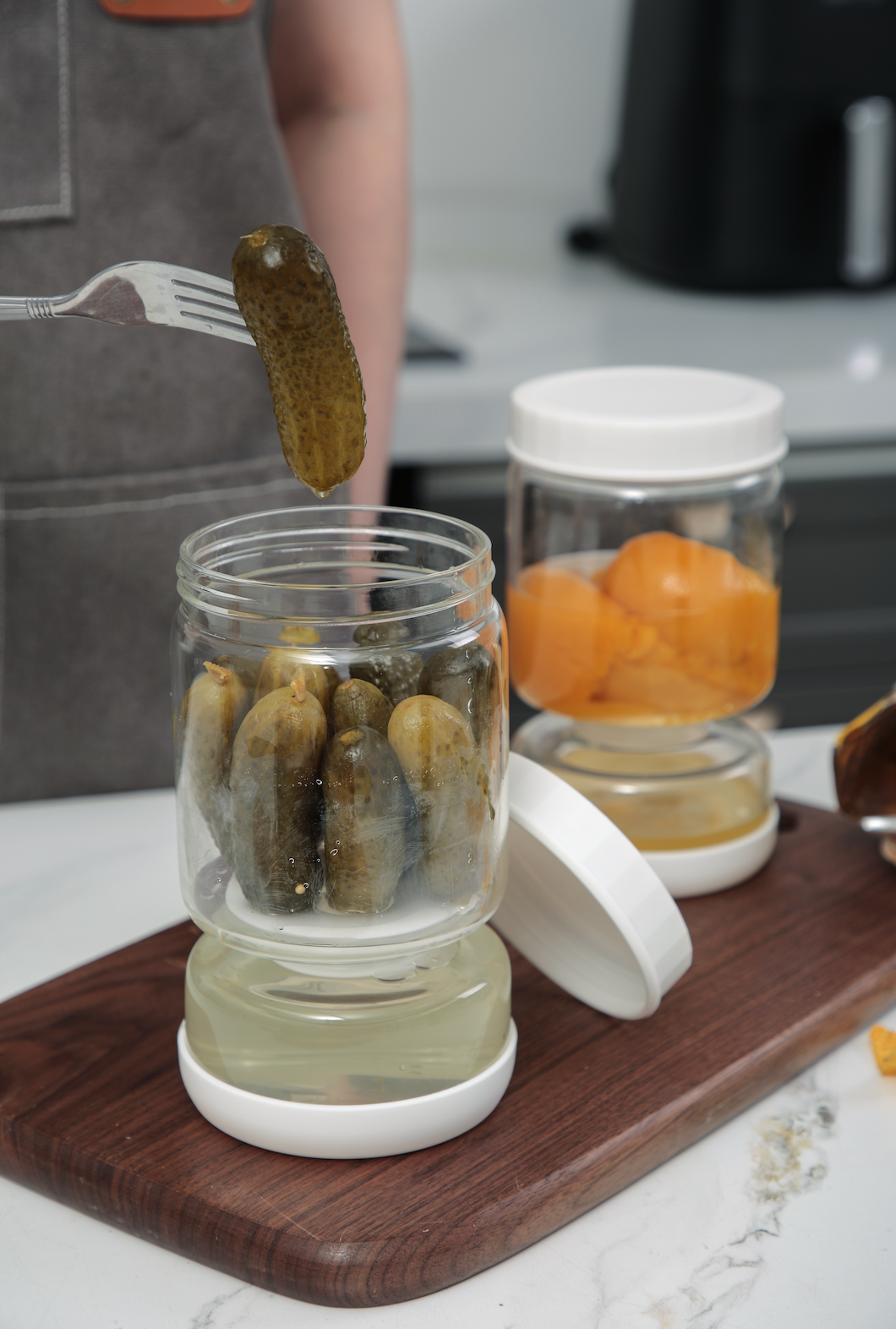 Genicook Dual-Part Glass Pickle Jar: The Flip-Over, Mess-Free Serving, Hand Blown Glass, Food Preserver