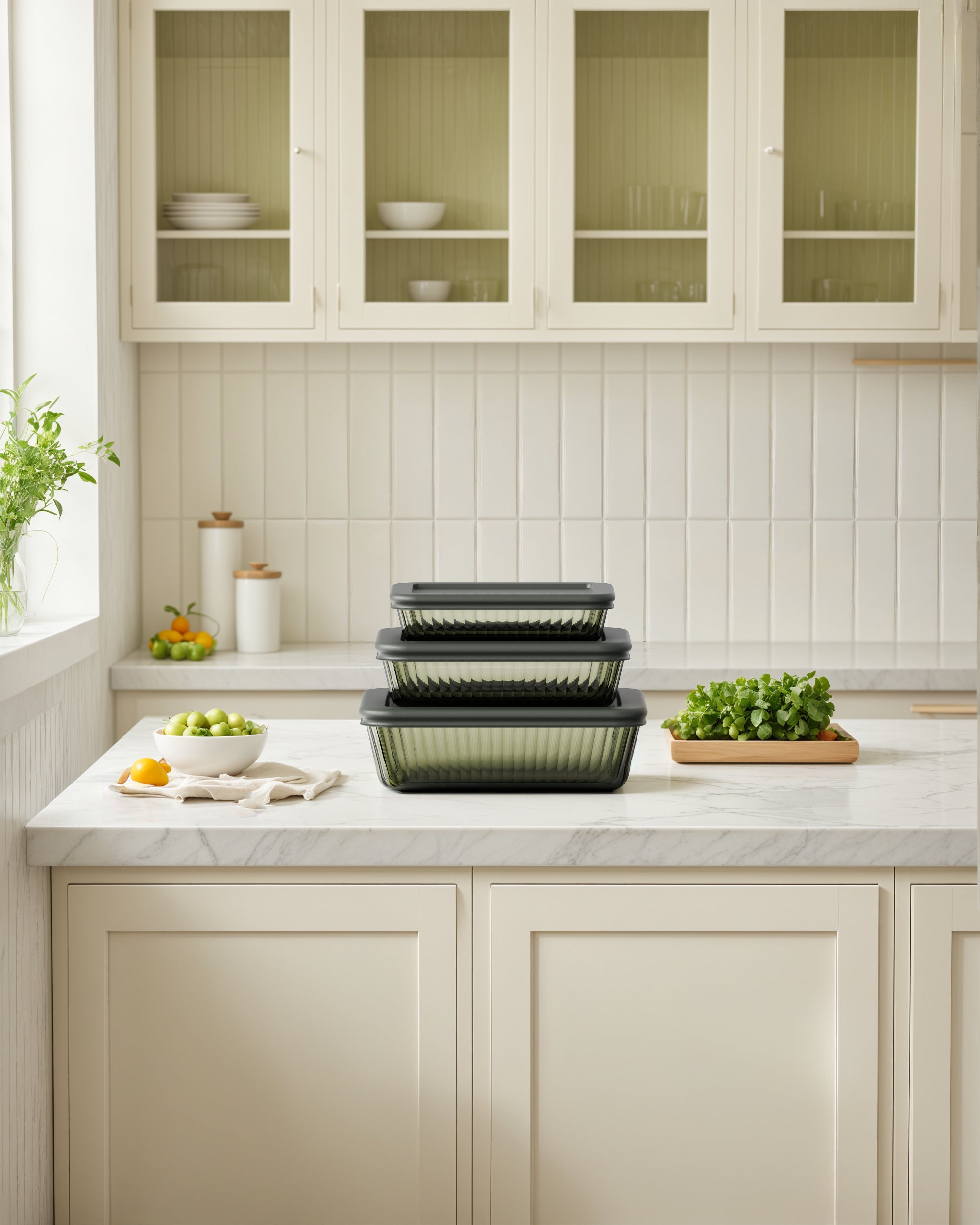 Stria Olive Rectangular Set (3 Containers)