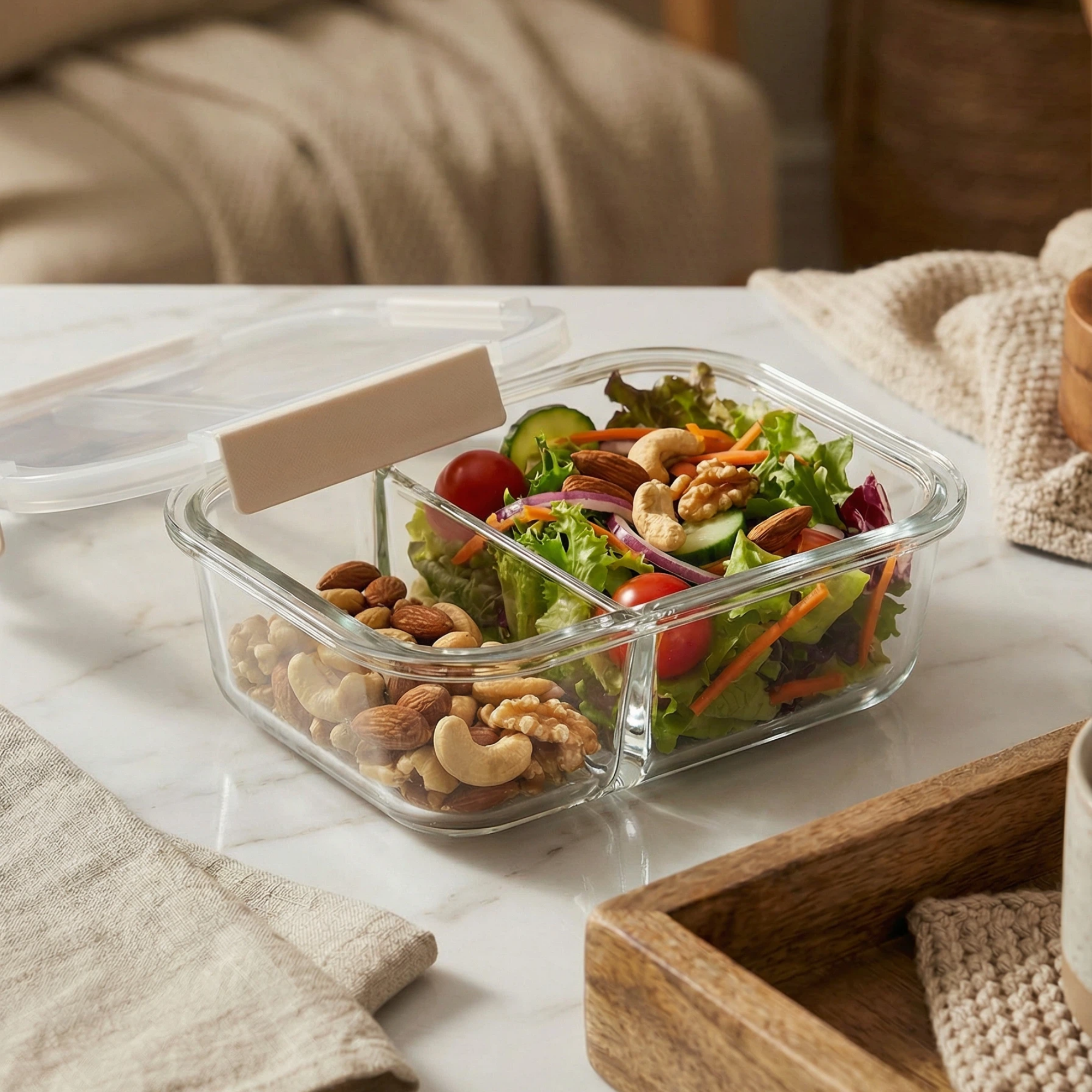 2 Divided Glass Bento Box