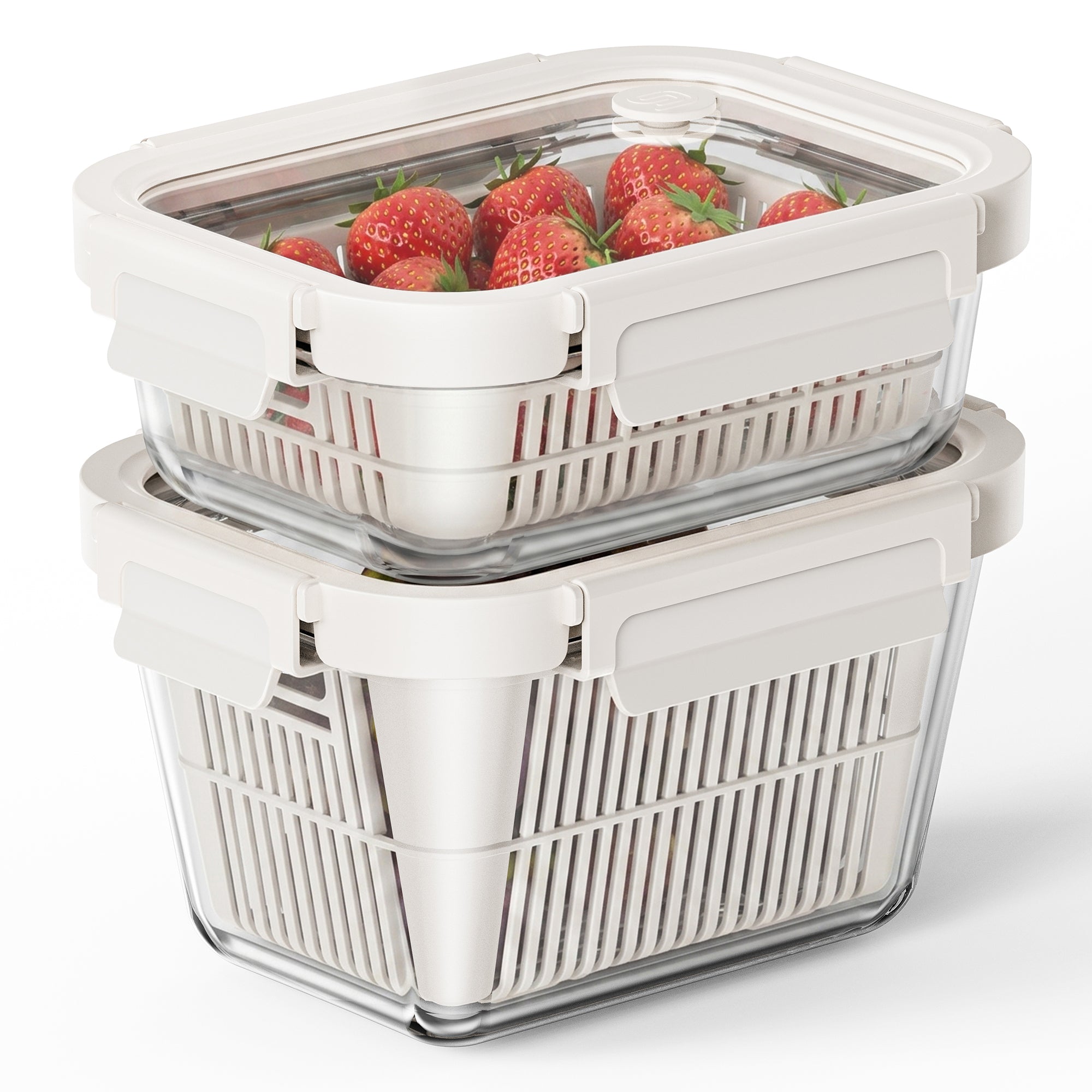 Produce Colander Container Set with Glass Lids