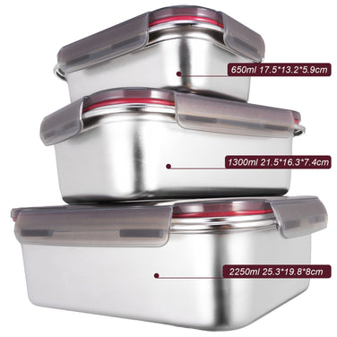3 PC Stainless Steel Container Set With Locking Lids MICROWAVE SAFE - GenicookGenicook