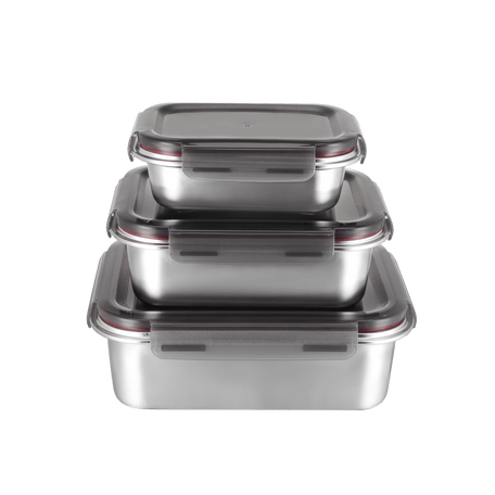 3 PC Stainless Steel Container Set With Locking Lids - GenicookGenicook