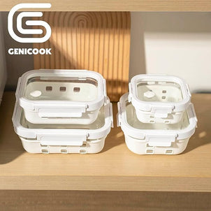 4 PC White Borosilicate Glass Container Set With Silicone Wrap - GenicookGenicook