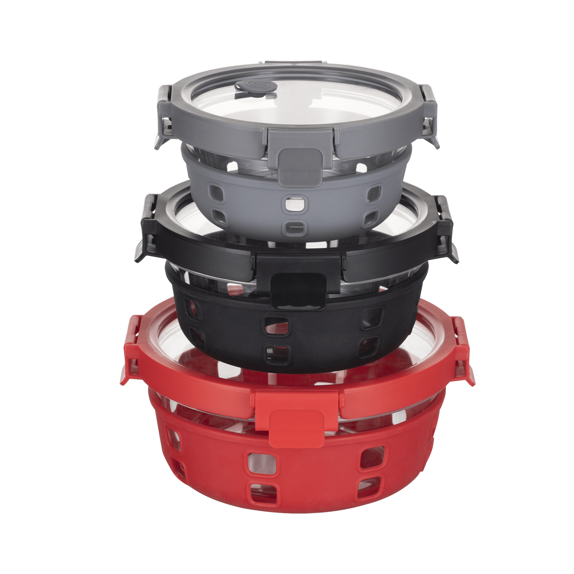 Borosilicate Glass Container Multicolor Set With Glass Lids and Silicone Wrap (4 Containers, Round, Sqaure, or Rectangle) -