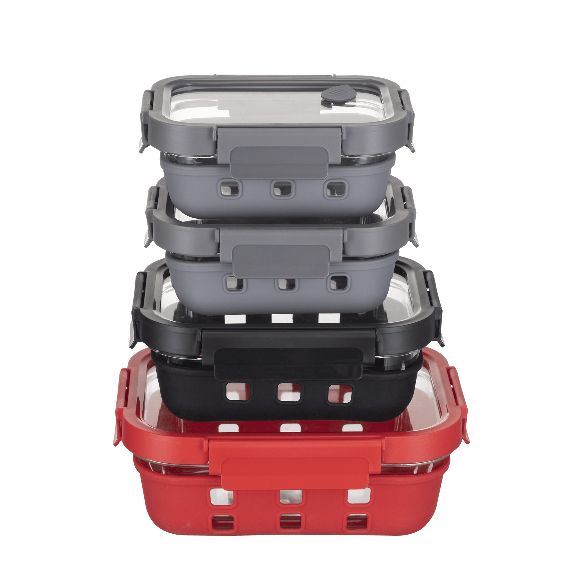 Borosilicate Glass Container Multicolor Set With Glass Lids and Silicone Wrap (4 Containers, Round, Sqaure, or Rectangle)