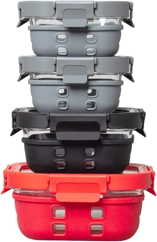 Borosilicate Glass Container Multicolor Set With Glass Lids and Silicone Wrap (Round, Sqaure, or Rectangle) - GenicookGenicook