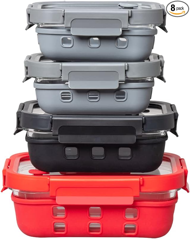 Borosilicate Glass Container Multicolor Set With Glass Lids and Silicone Wrap (Round, Sqaure, or Rectangle) - GenicookGenicook