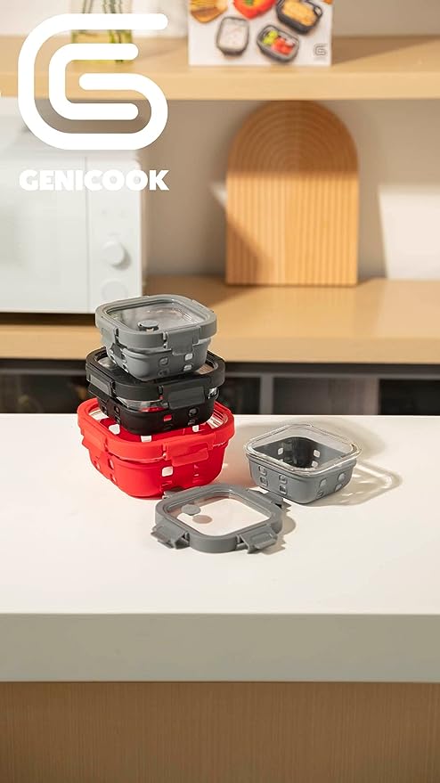 Borosilicate Glass Container Multicolor Set With Glass Lids and Silicone Wrap (Round, Sqaure, or Rectangle) - GenicookGenicook